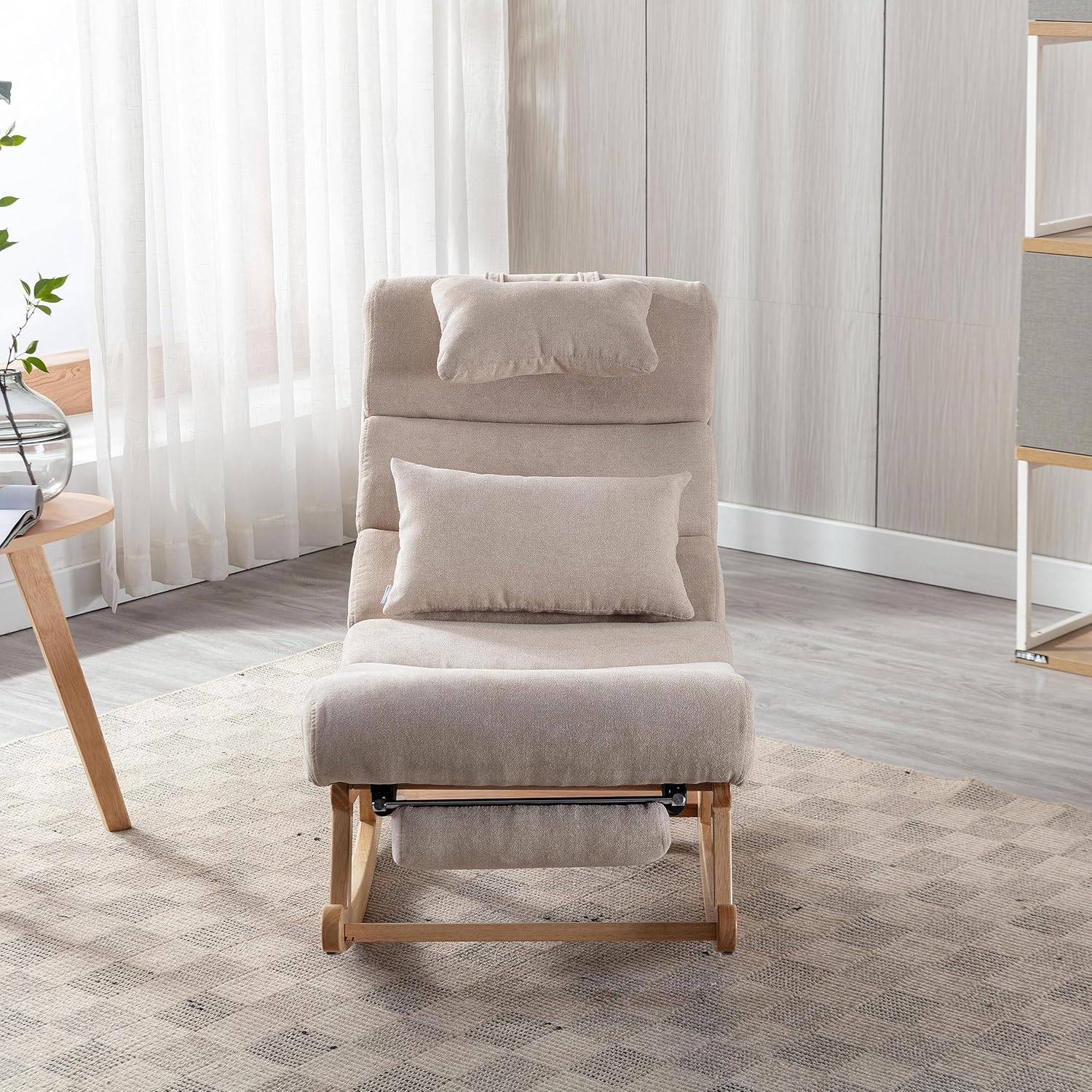 ZJIAH Mecedora chaise Lounge para interiores, moderna tapizada con acento reclinable con almohada y reposapiés, silla mecedora mecedora para sala de