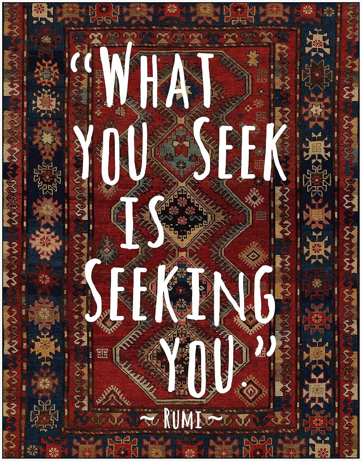 Colorful Alfombra Persa (Patrón Arte Cita de  Rumi Espiritual de impresión “Lo que usted está buscando de Búsqueda Usted.