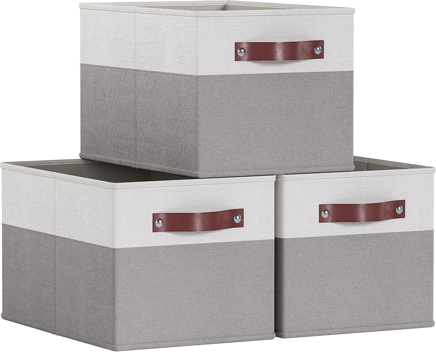Paquete de 3 canastas plegables rectangulares con asas de piel sintética, cesta de almacenamiento grande de tela plegable, organizador de armario y
