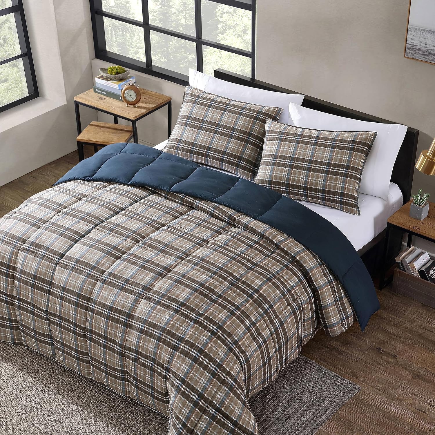 Eddie Bauer – Juego de funda de edredón tamaño individual, juego de ropa de cama reversible de microgamuza con fundas a juego, decoración casual del