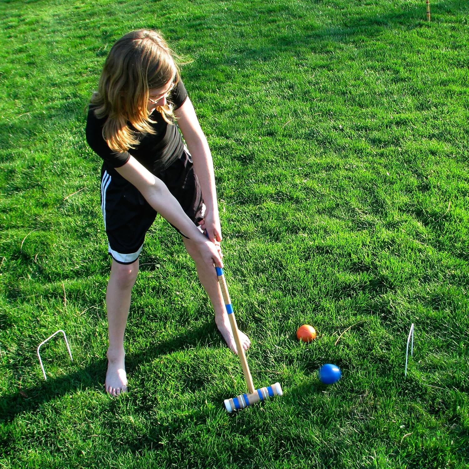 RHQNG Juego de croquet -28IN 6 jugadores de mazos de madera para niños y adultos, diversión familiar al aire libre juego deportivo de jardín –