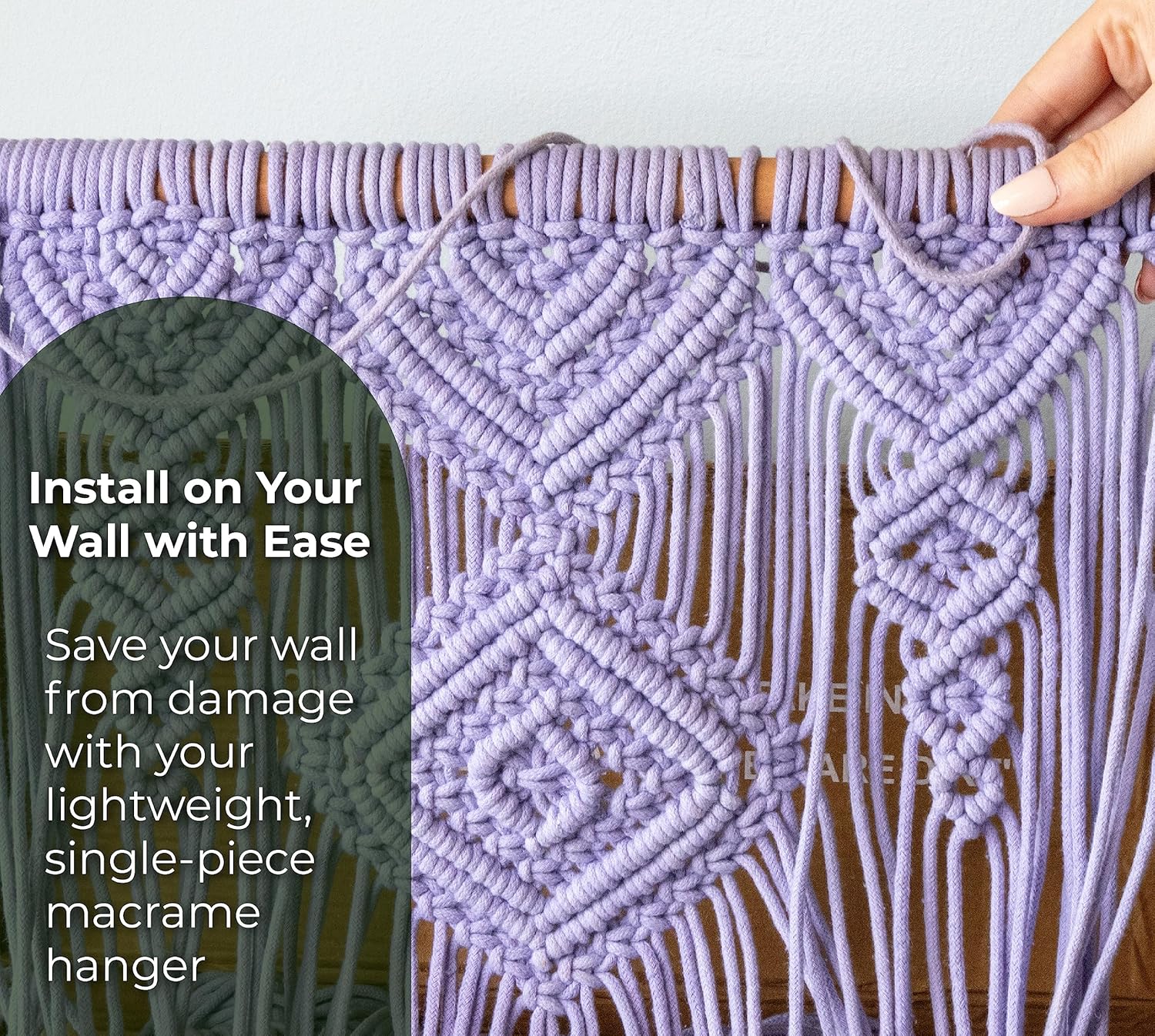 Estante para colgar en la pared de madera dura y macramé (lavanda)  1 estante y 2 ganchos para macetas de 4 pulgadas  de origen sostenible, 17 x