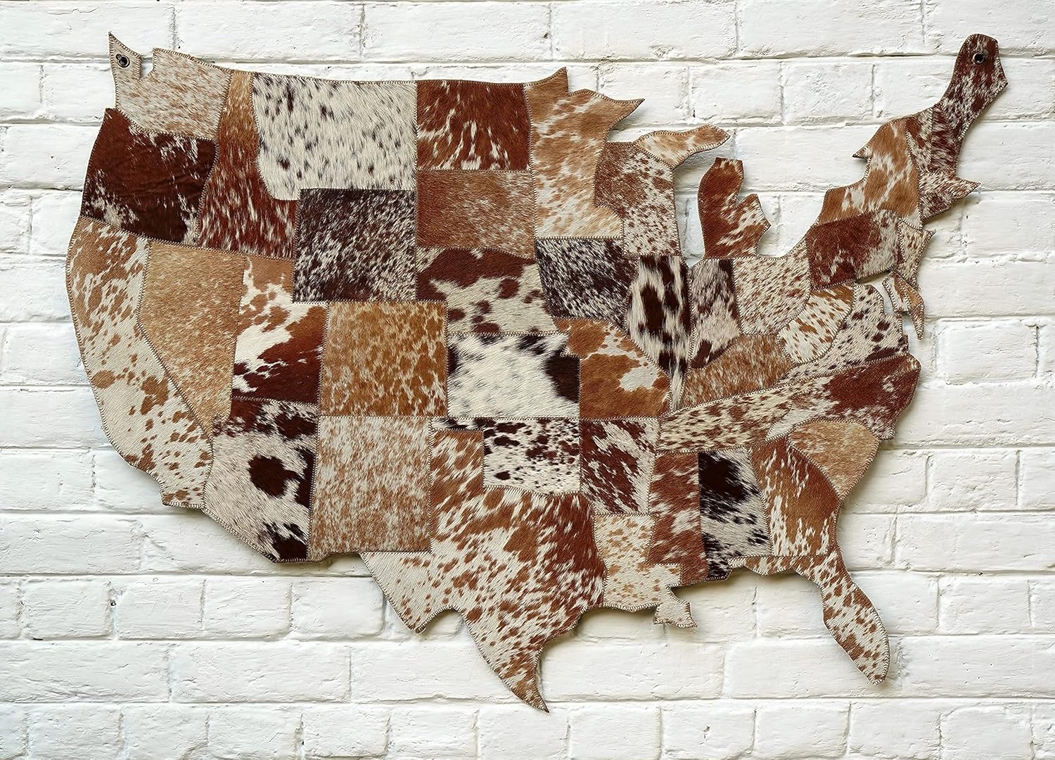 LOOMINAIRE Glory – Mapa de cuero de vaca hecho a mano para colgar en la pared de su hogar y oficina, tamaño grande 4’x3′