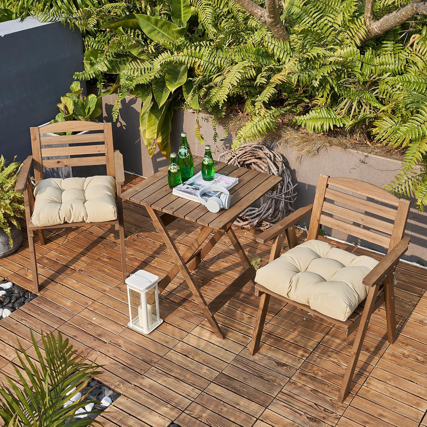 ARTPLAN Cojines para sillas de exterior, juego de 4, cojines de asiento de patio de 19 x 19 x 4 pulgadas con lazos, cojines para sillas de comedor