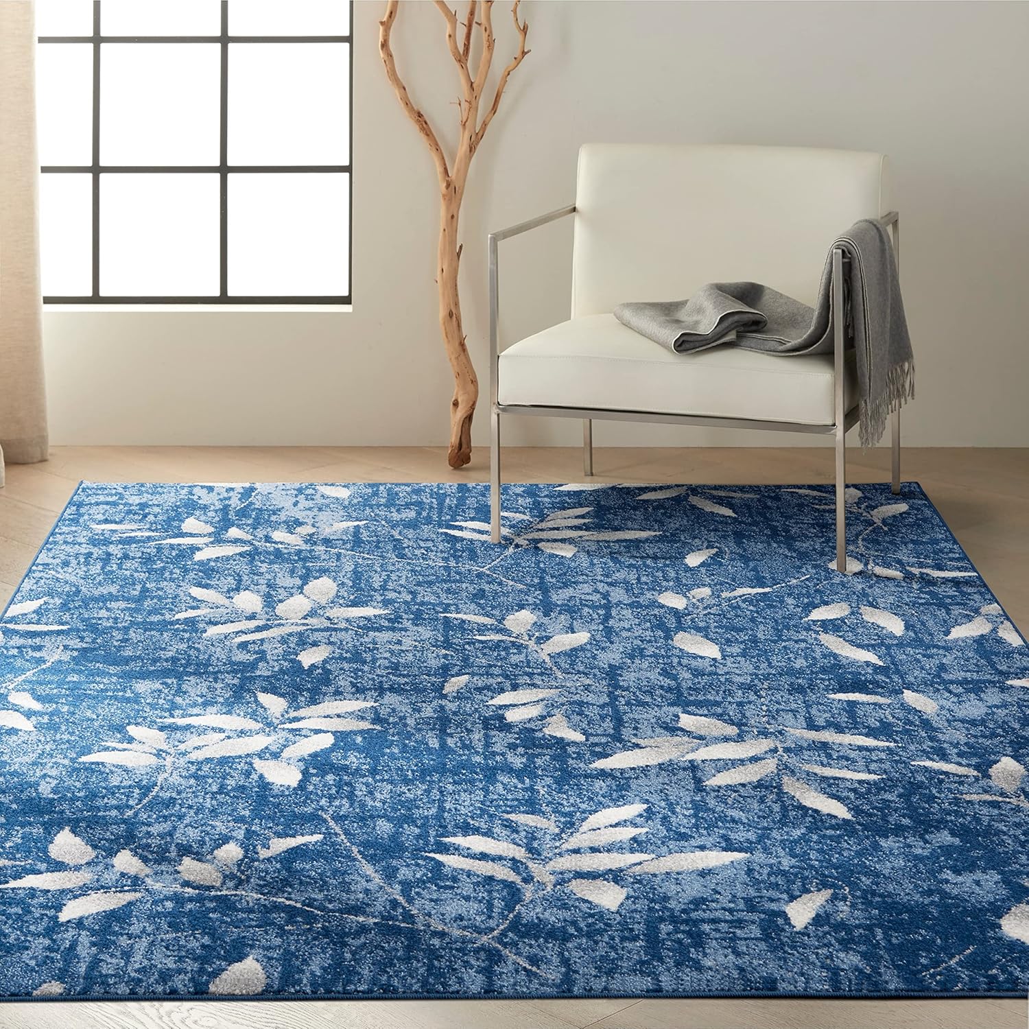 Calvin Klein River Flow – Alfombra floral azul marino marfil de 2.3 x 7.3 pies, fácil limpieza, no se desprende, para dormitorio, sala de estar,