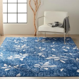 Calvin Klein River Flow – Alfombra floral azul marino marfil de 2.3 x 7.3 pies, fácil limpieza, no se desprende, para dormitorio, sala de estar, Calvin Klein River Flow – Alfombra floral azul marino marfil de 2.3 x 7.3 pies, fácil limpieza, no se desprende, para dormitorio, sala de estar,