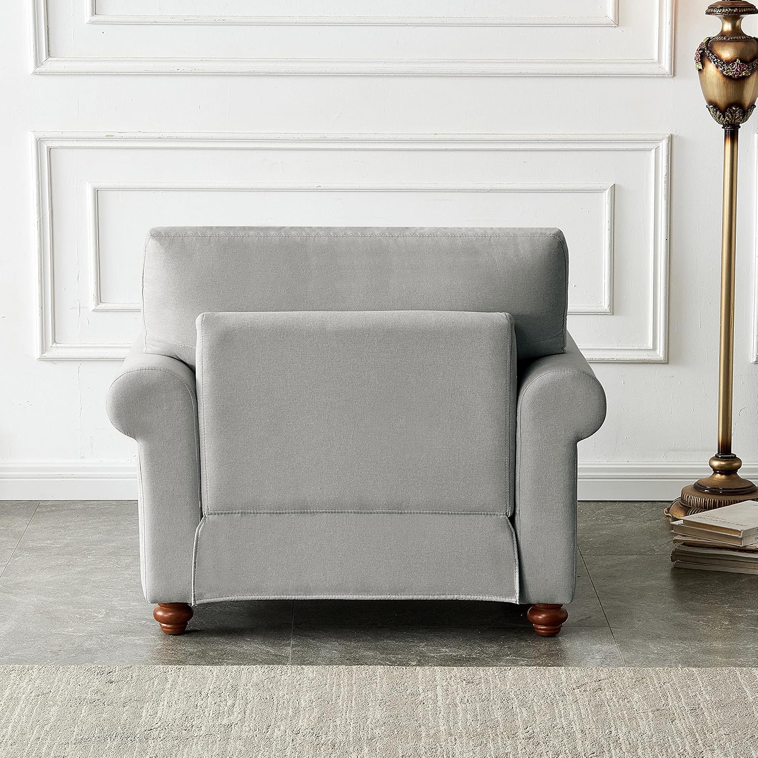 Harper & Bright Designs Sofá de un solo asiento con respaldo de cojín, patas de madera maciza, decoración de uñas, sillón tapizado de lino con brazo