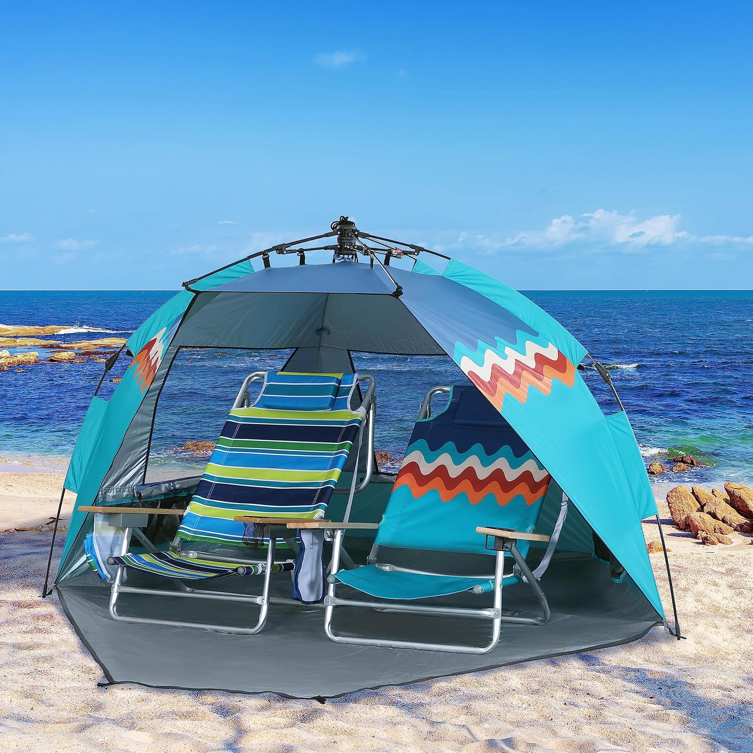 LET’S CAMP Tienda de campaña de playa desplegable para 2 personas, refugio solar de fácil instalación, protección UV con porche con cremallera