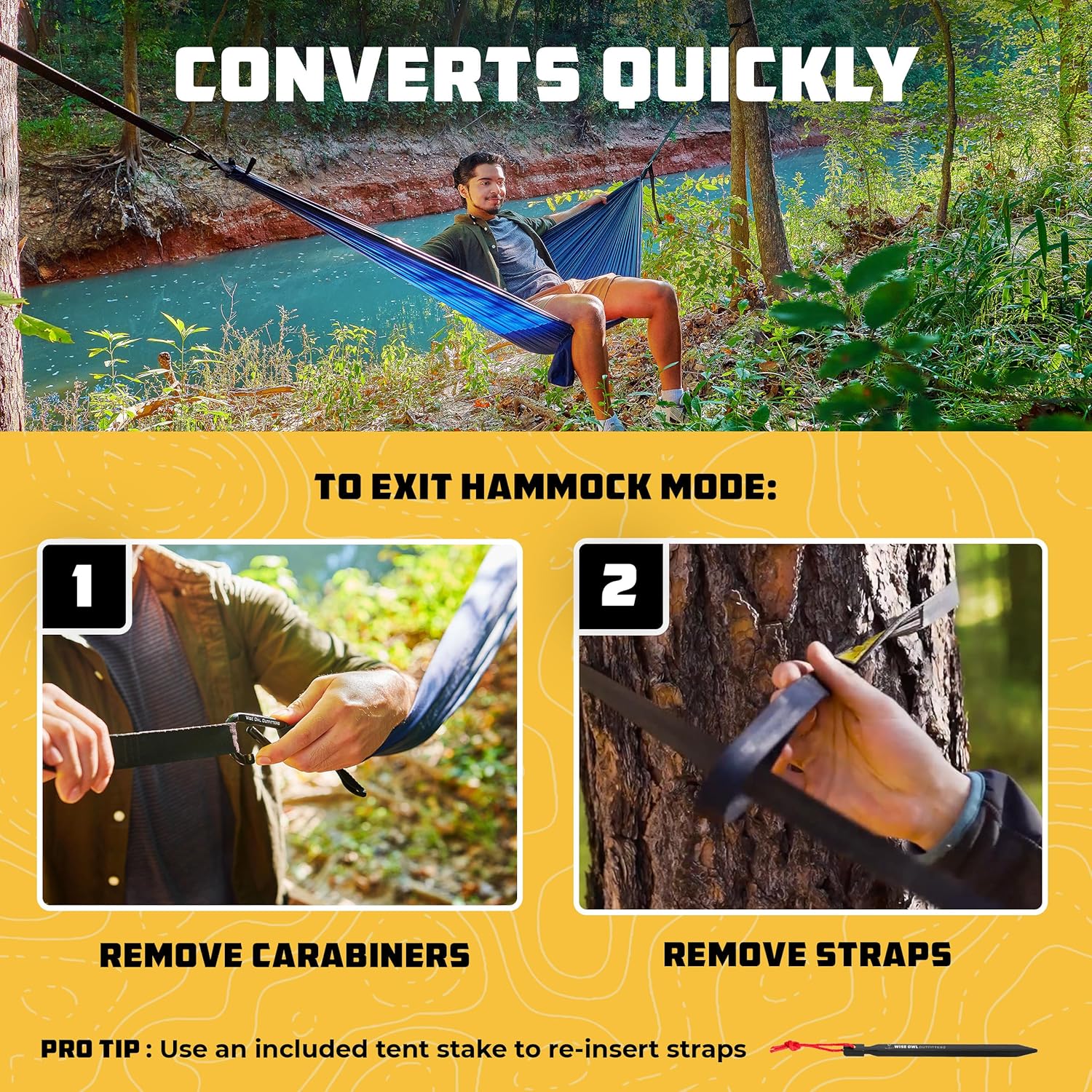 Wise Owl Outfitters Hamaca 4 en 1  Hamaca de camping, lona de refugio, poncho y huella  Accesorios esenciales y accesorios para campistas