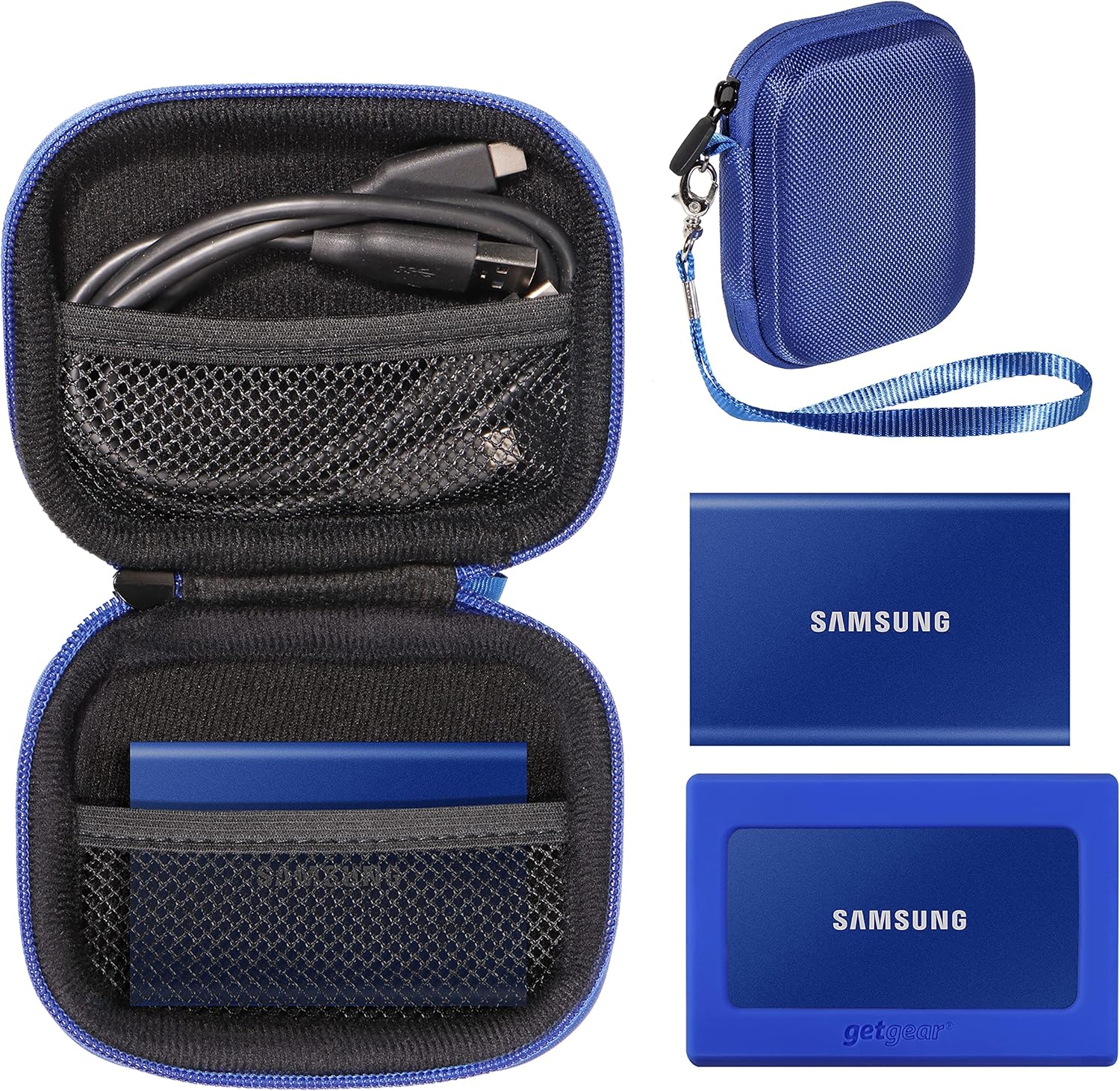 getgear Funda práctica para Samsung T7 Touch SSD portátil, T5, lector de tarjetas, concentrador USB, hub tipo C, hub HD, bolsillos de malla, correa