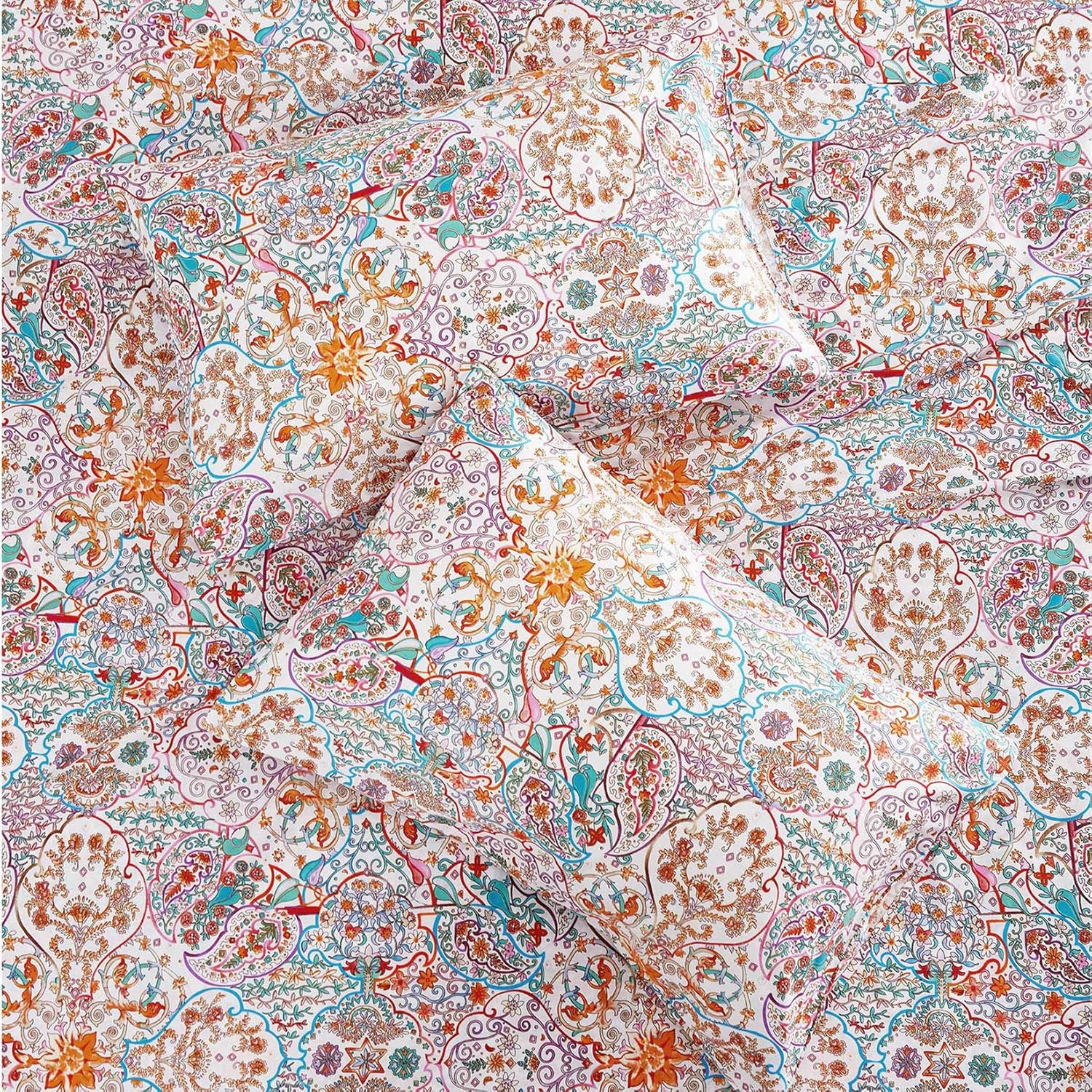 Wake In Cloud – Juego de sábanas bohemias, ropa de cama 100% algodón, estampado de mandala indio bohemio chic (4 piezas, tamaño matrimonial)
