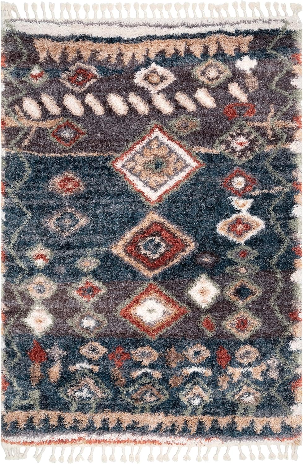 nuLOOM Rosemarie – Alfombra bohemia suave con borlas, 3 x 5, color azul
