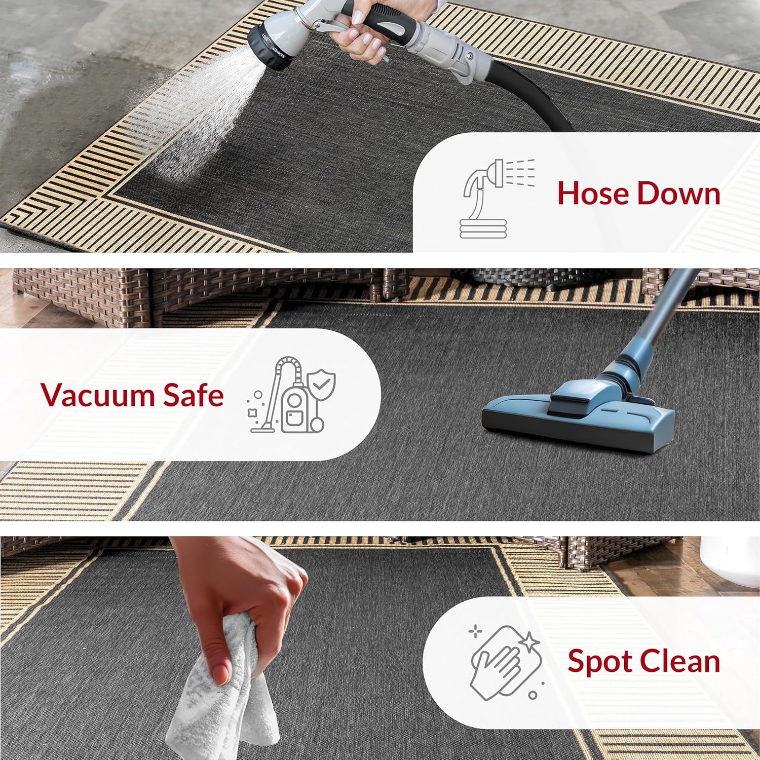 nuLOOM Asha – Alfombra de área con borde simple para interiores y exteriores, 3 pies 6 pulgadas x 5 pies, color gris oscuro