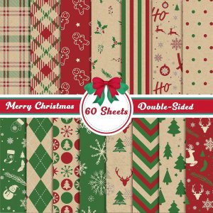 JAPBOR 60 hojas de papel de patrón de Navidad, papel de álbum de recortes de Feliz Navidad, papel de origami de Navidad de doble cara, papel de JAPBOR 60 hojas de papel de patrón de Navidad, papel de álbum de recortes de Feliz Navidad, papel de origami de Navidad de doble cara, papel de