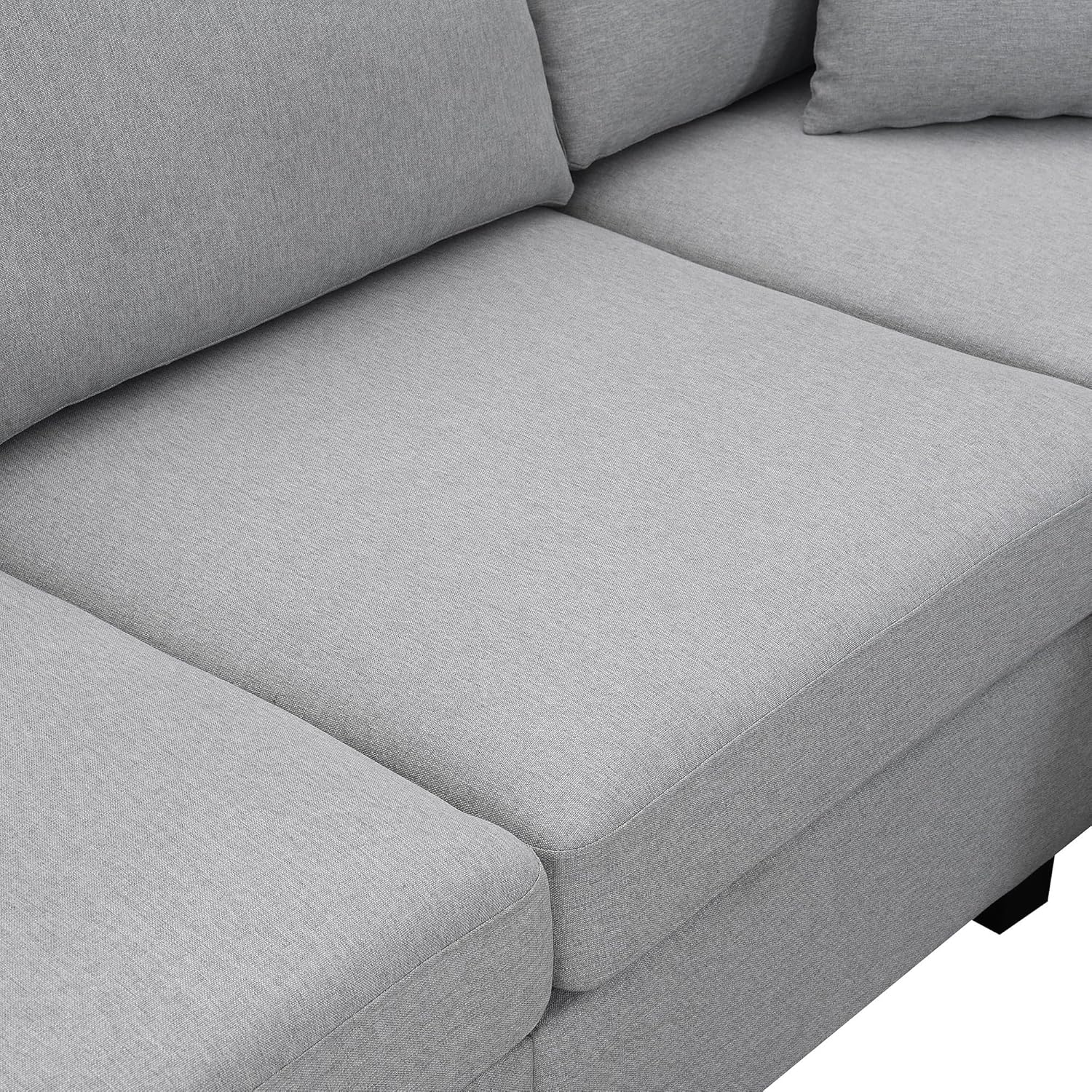 Juego de sofá esquinero de tela de lino en forma de L, moderno sofá modular con otomana convertible y 2 almohadas, juego de sofá modular de 5