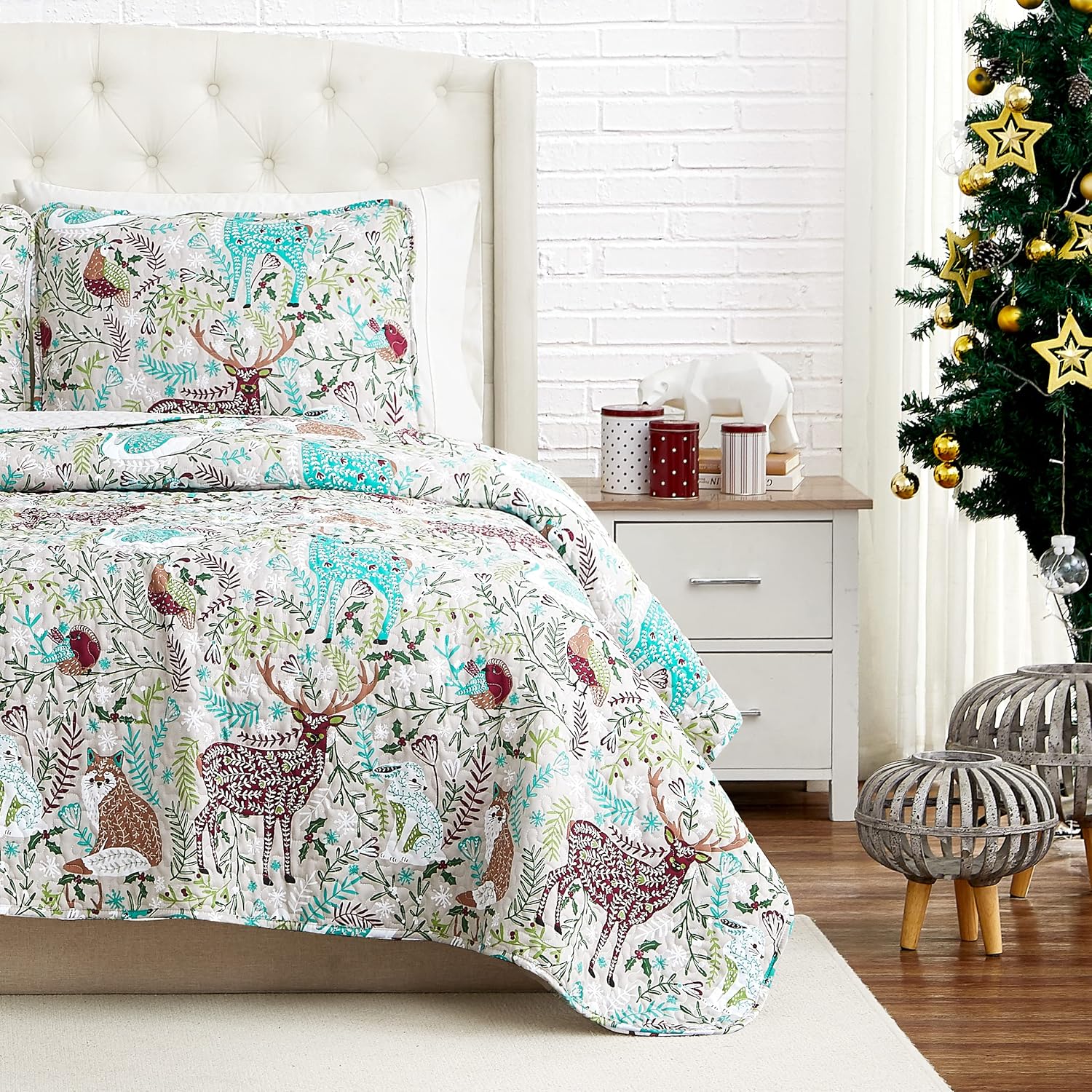 Southshore Fine Living, Inc., Juego de ropa de cama suave de 2 piezas con fundas acolchadas, diseño de bosque navideño, tamaño individualindividual