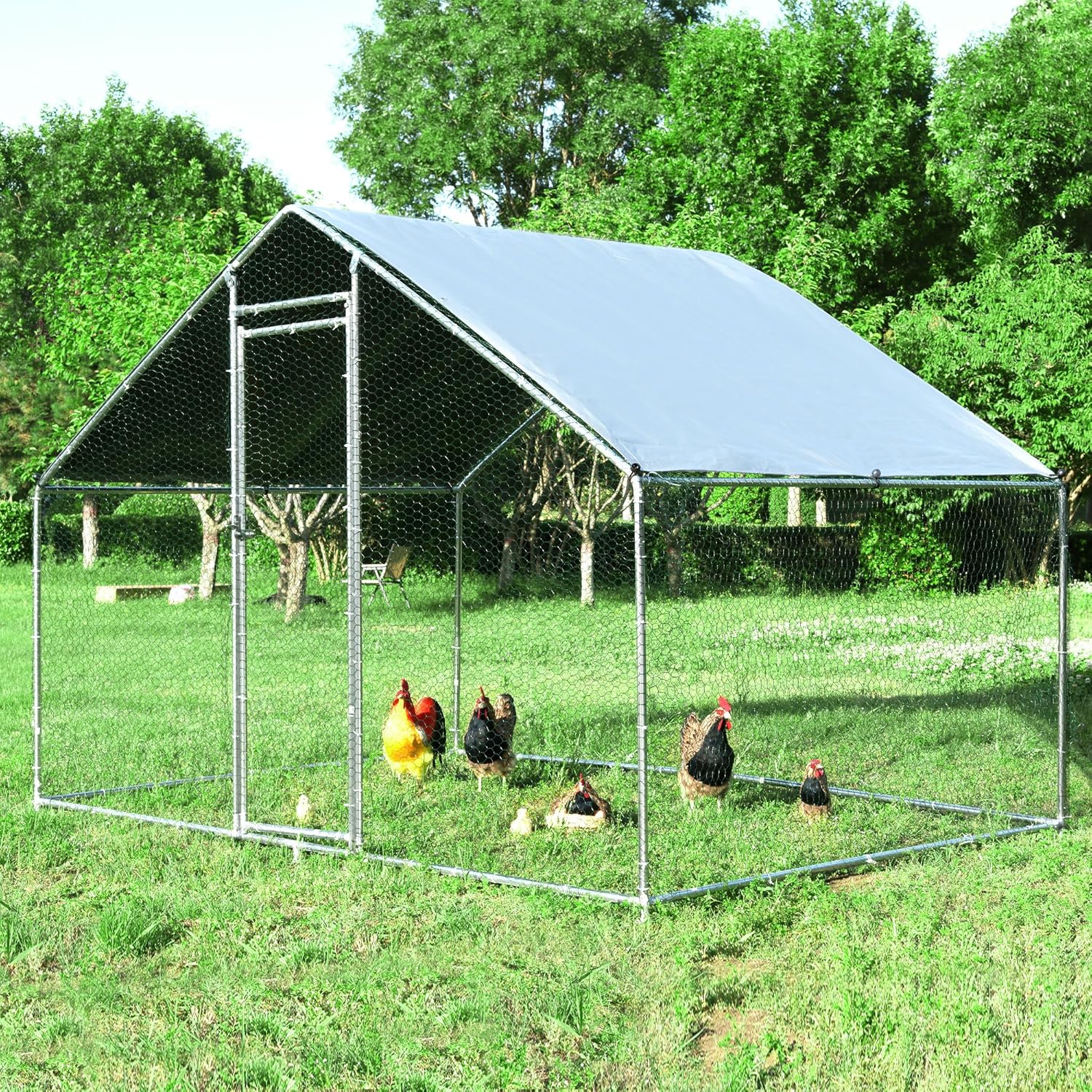 HITTITE Chicken Coop Run – Gallinero grande de metal, jaula de gallinero para caminar al aire libre, resistente en forma de espiro, con cubierta