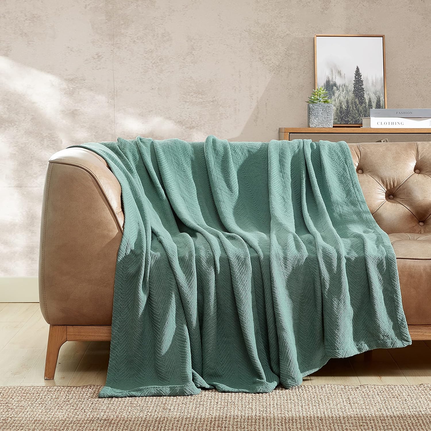 Eddie Bauer 213122 – Manta con patrón en forma de espiga, individual, raya azul, Algodón, Verde, gemelo