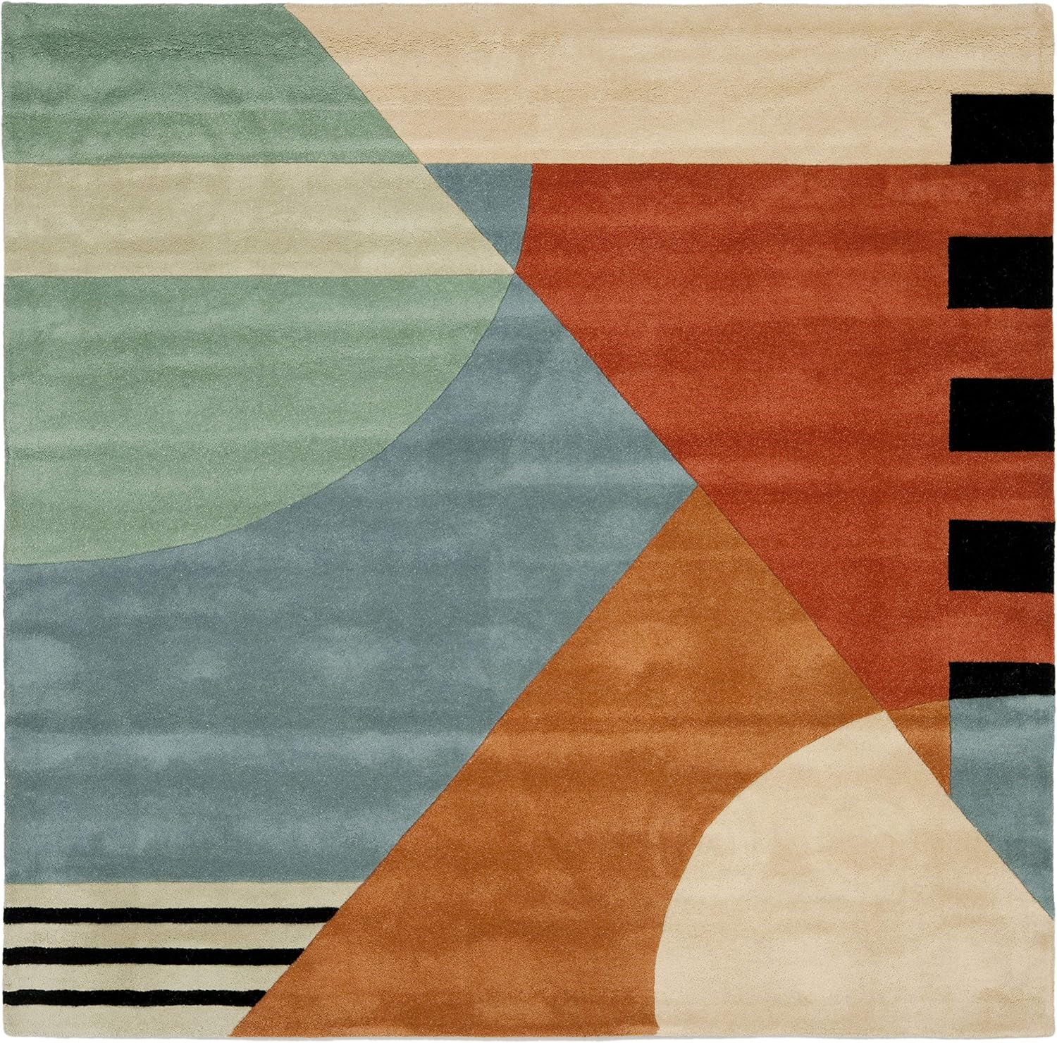 SAFAVIEH Rodeo Drive Collection RD863A – Alfombra cuadrada dorada de 4 pies hecha a mano de mediados de siglo, moderna, abstracta, de lana de alta