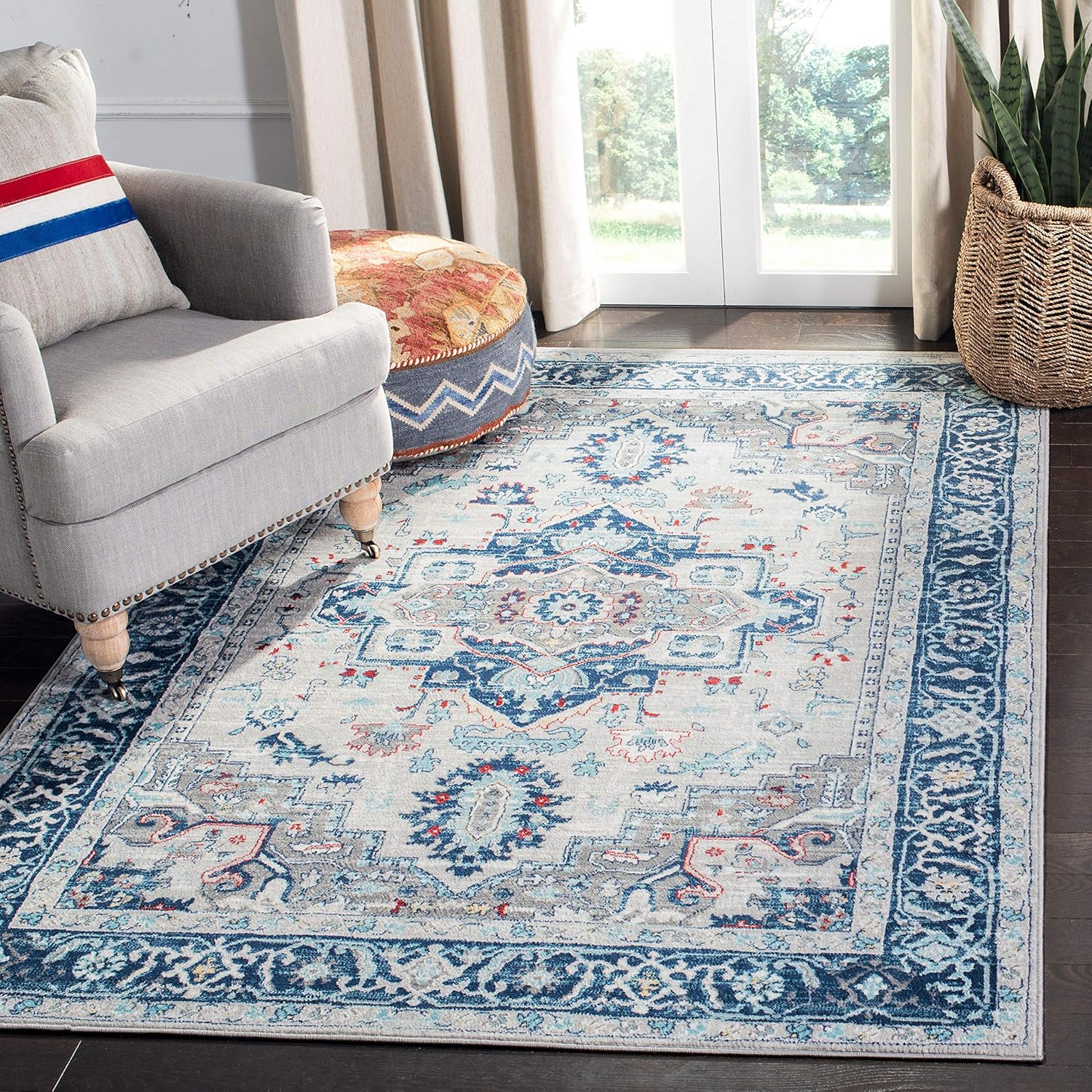 SAFAVIEH Brentwood Collection BNT811G – Alfombra decorativa de 3 x 5 pies, color gris claroazul, no desprende pelusa, para sala de estar o dormitorio
