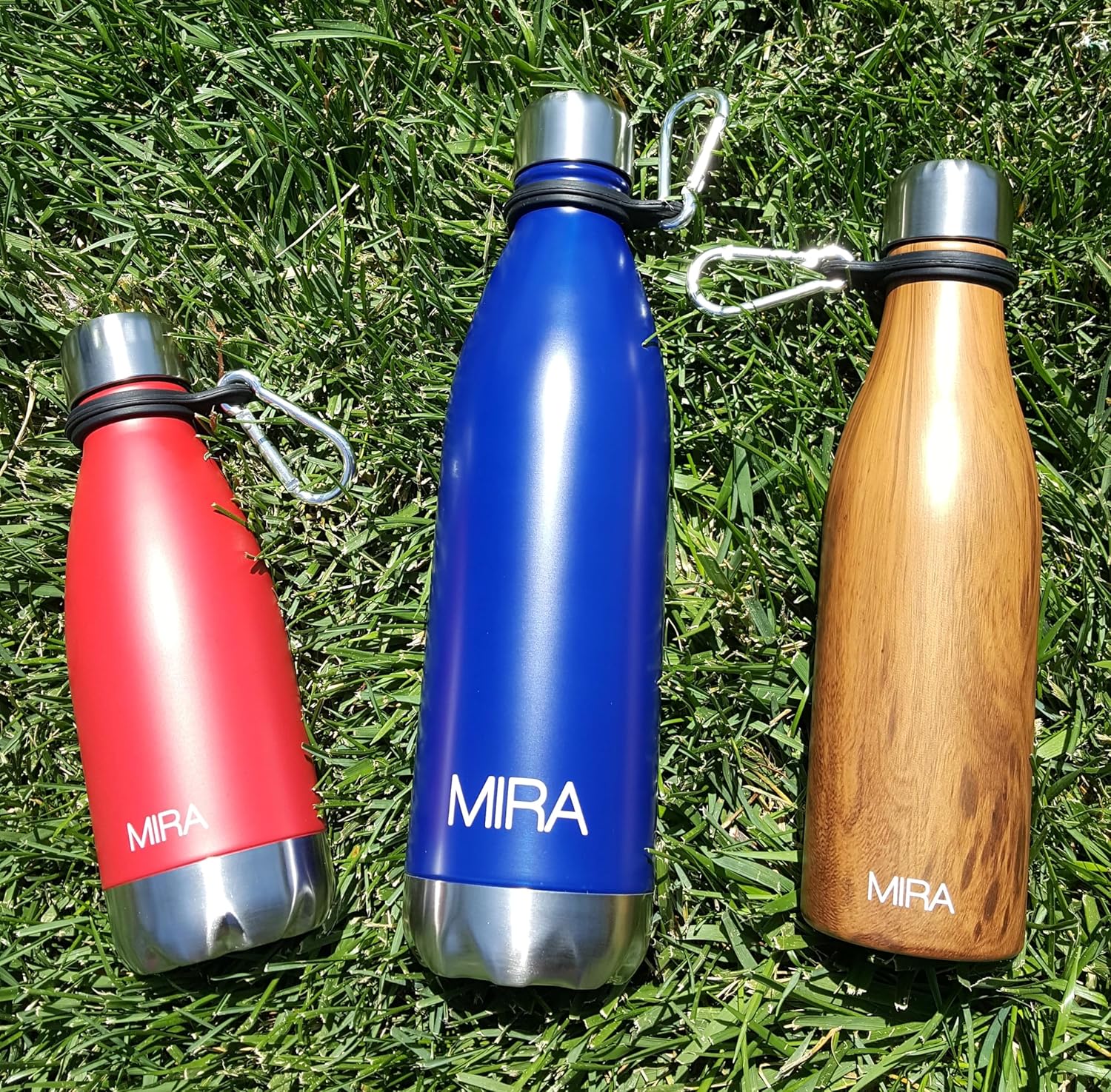 MIRA Durable Silicone Carrier with Carabiner Clip  Fits Any 12oz, 17oz and 25oz Cola Shaped Water Bottles for Outdoor Activities or Daily Use