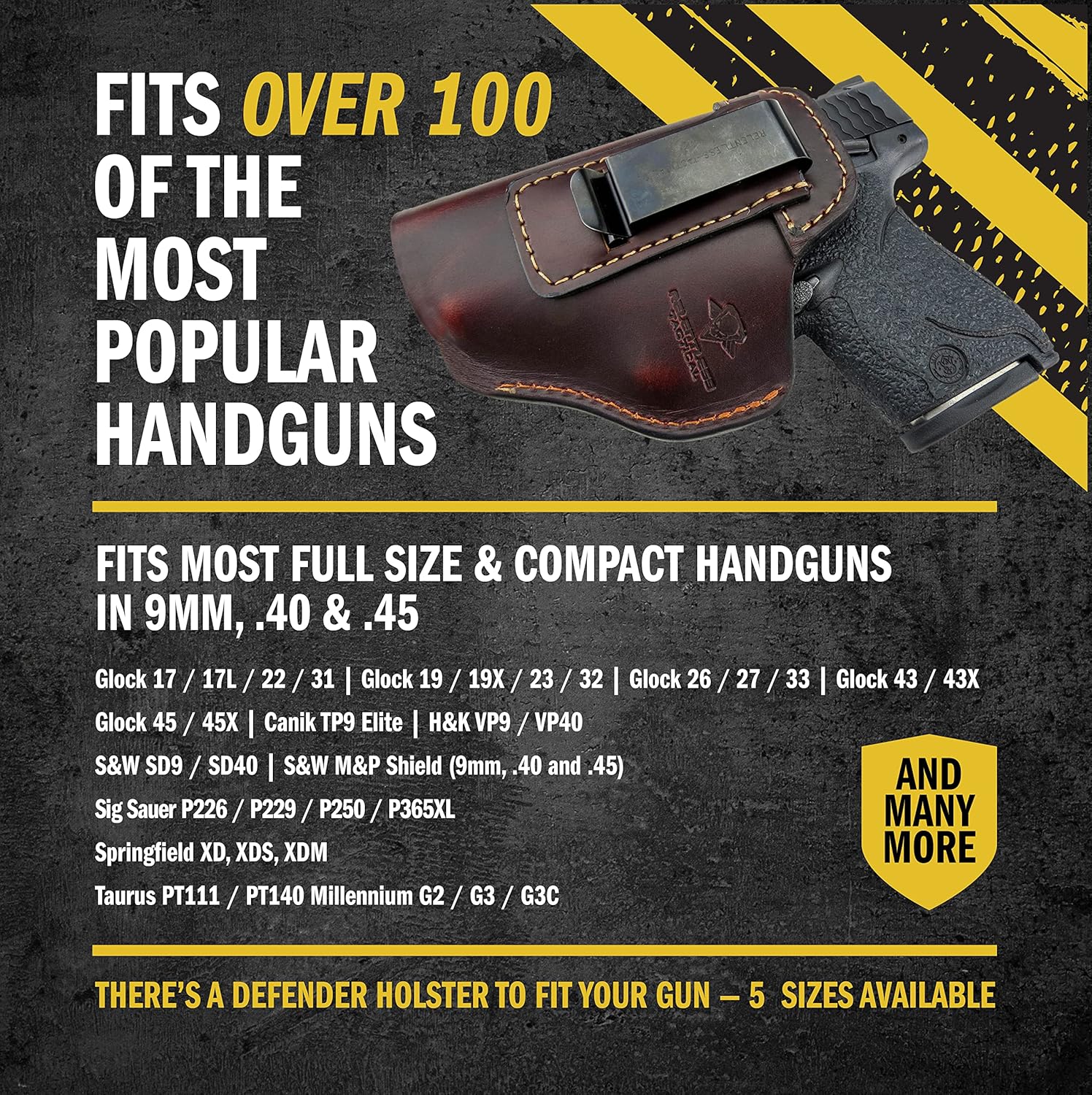 Relentless Tactical IWB The Defender – Funda de cuero para pistolas S&W M&P Shield, GLOCK 17 19 22 23 32 33, Springfield XD & XDS, y pistolas de