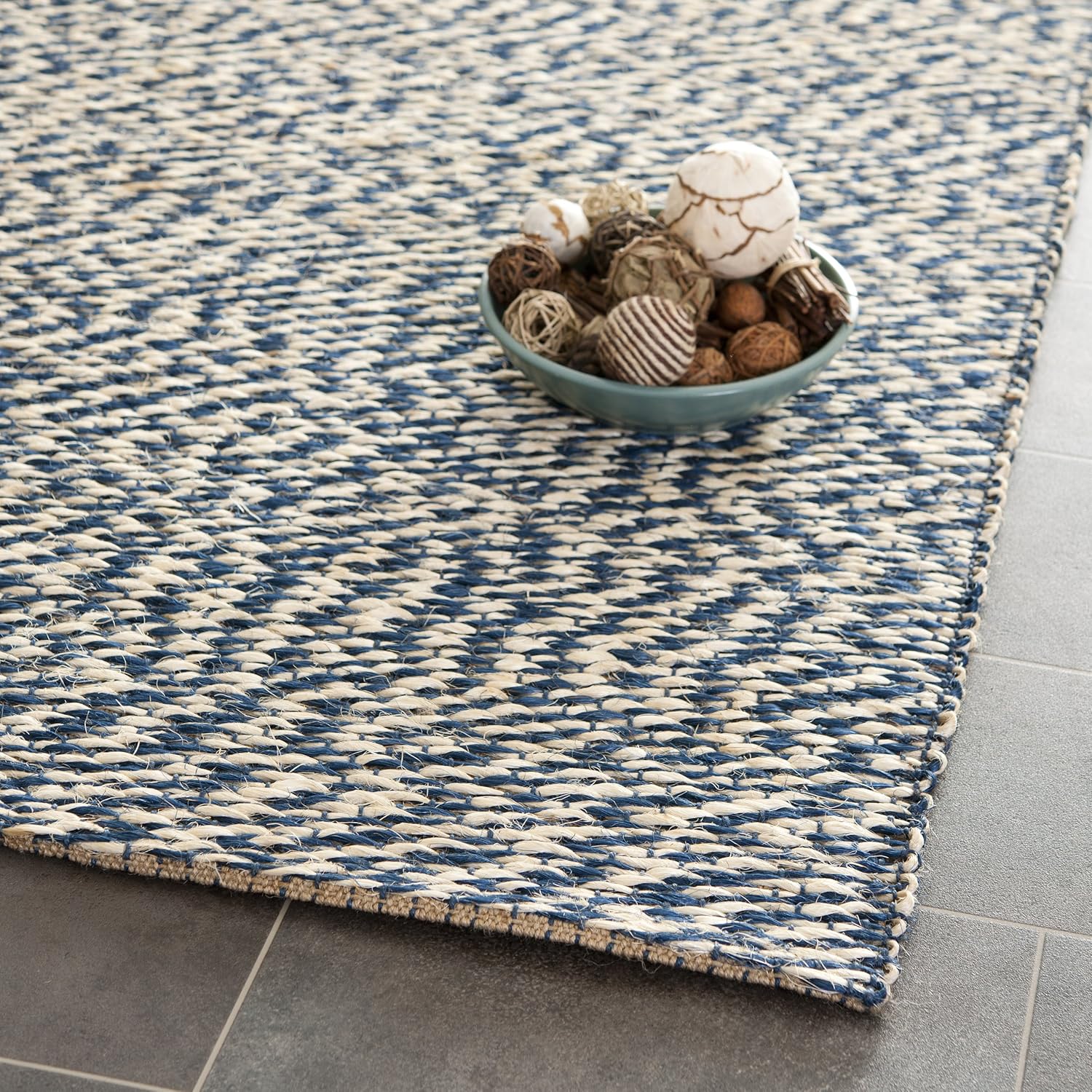 SAFAVIEH NF448C – Alfombra de área de colección de fibra natural, 8 x 10 pies, azul y marfil, yute hecho a mano, ideal para zonas de alto tráfico en
