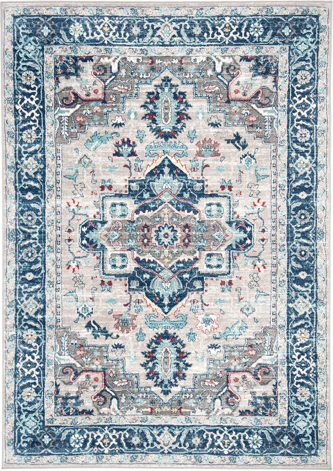 SAFAVIEH Brentwood Collection BNT811G – Alfombra decorativa de 3 x 5 pies, color gris claroazul, no desprende pelusa, para sala de estar o dormitorio