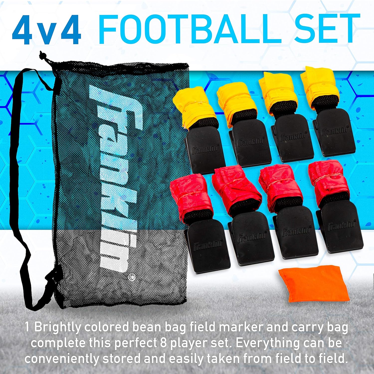Franklin Sports Juego de fútbol con bandera  Cinturones de fútbol con bandera de 8 jugadores para adultos + jóvenes, cinturones ajustables +