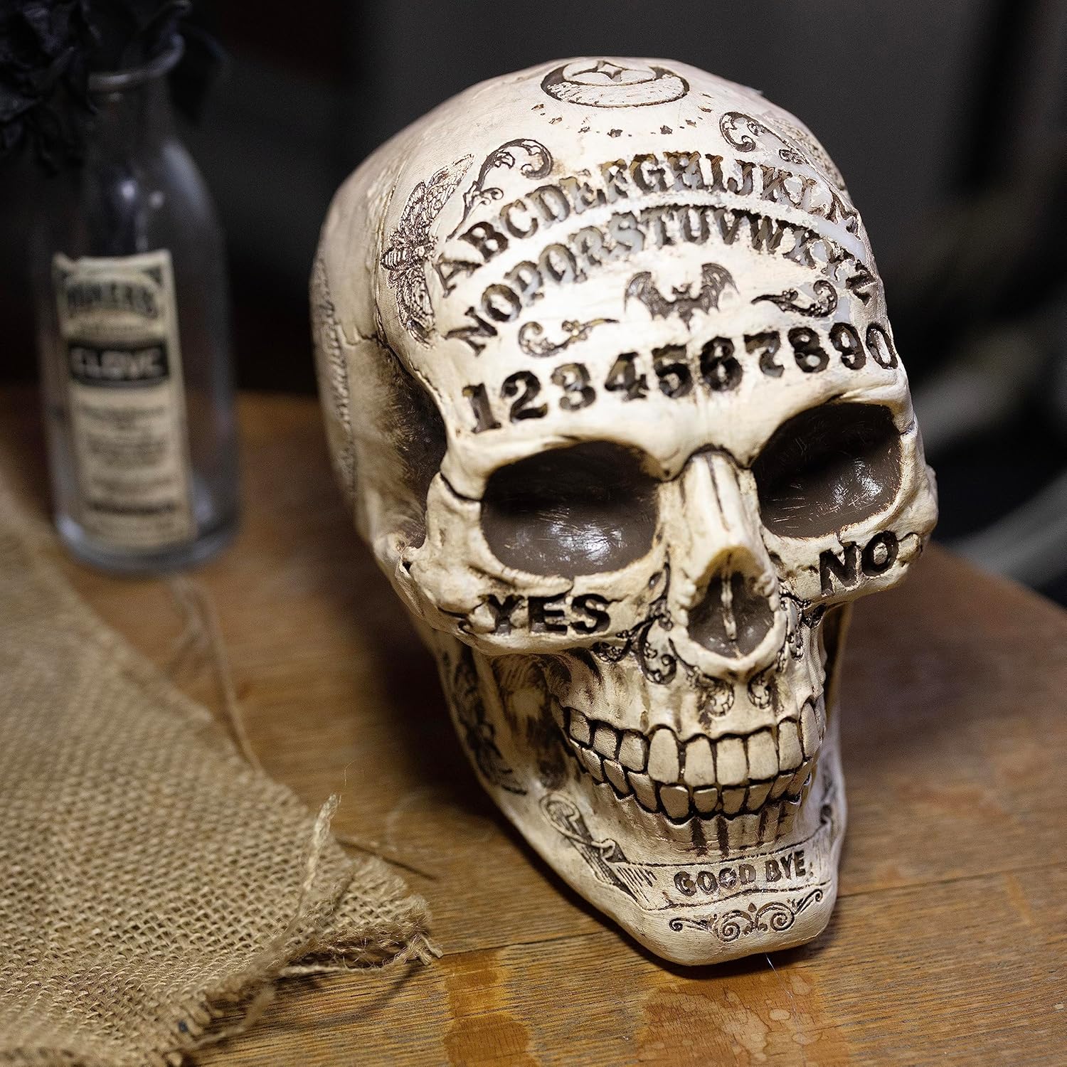 Tabla de calaveras del zodiaco y el espíritu de Halloween, paquete de 2, escultura de esqueleto de cabeza humana de 7 x 6.5 pulgadas, decoración de