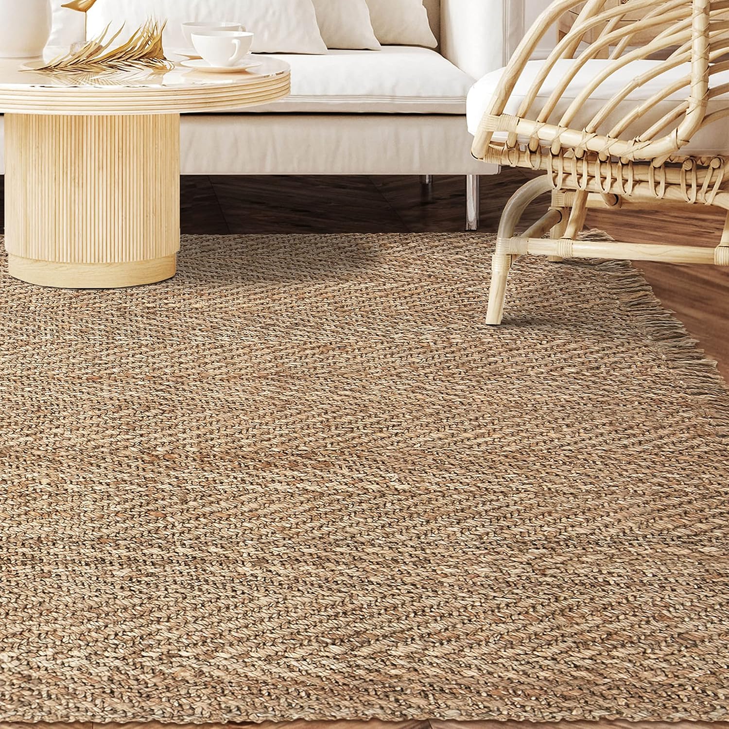 Superior Alfombra bohemia de yute con flecos, 9 x 12 pies, natural