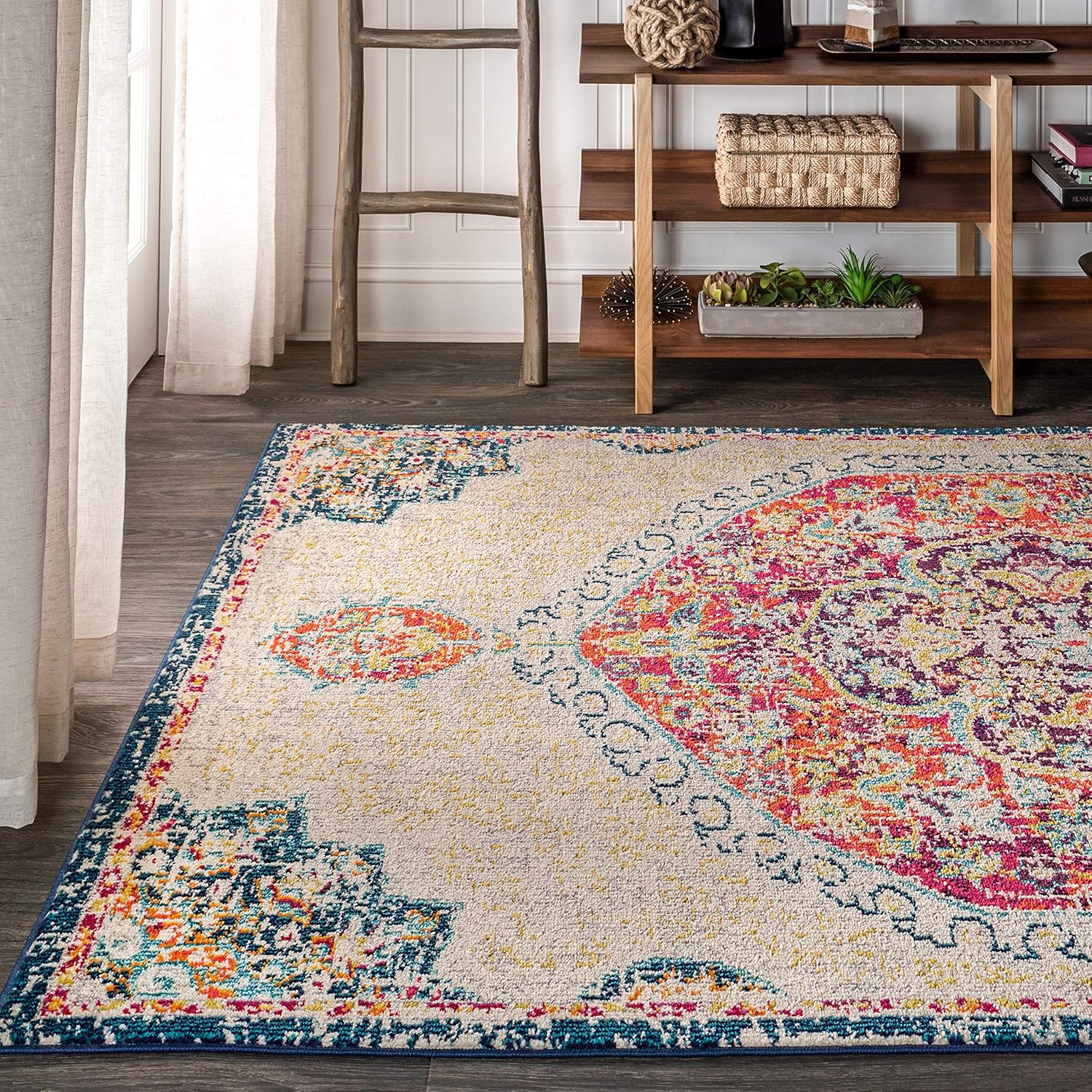 JONATHAN Y BMF101A-4 – Alfombra bohemia estilo bohemio vintage tradicional para interiores, diseño floral, fácil de limpiar, alto tráfico, para