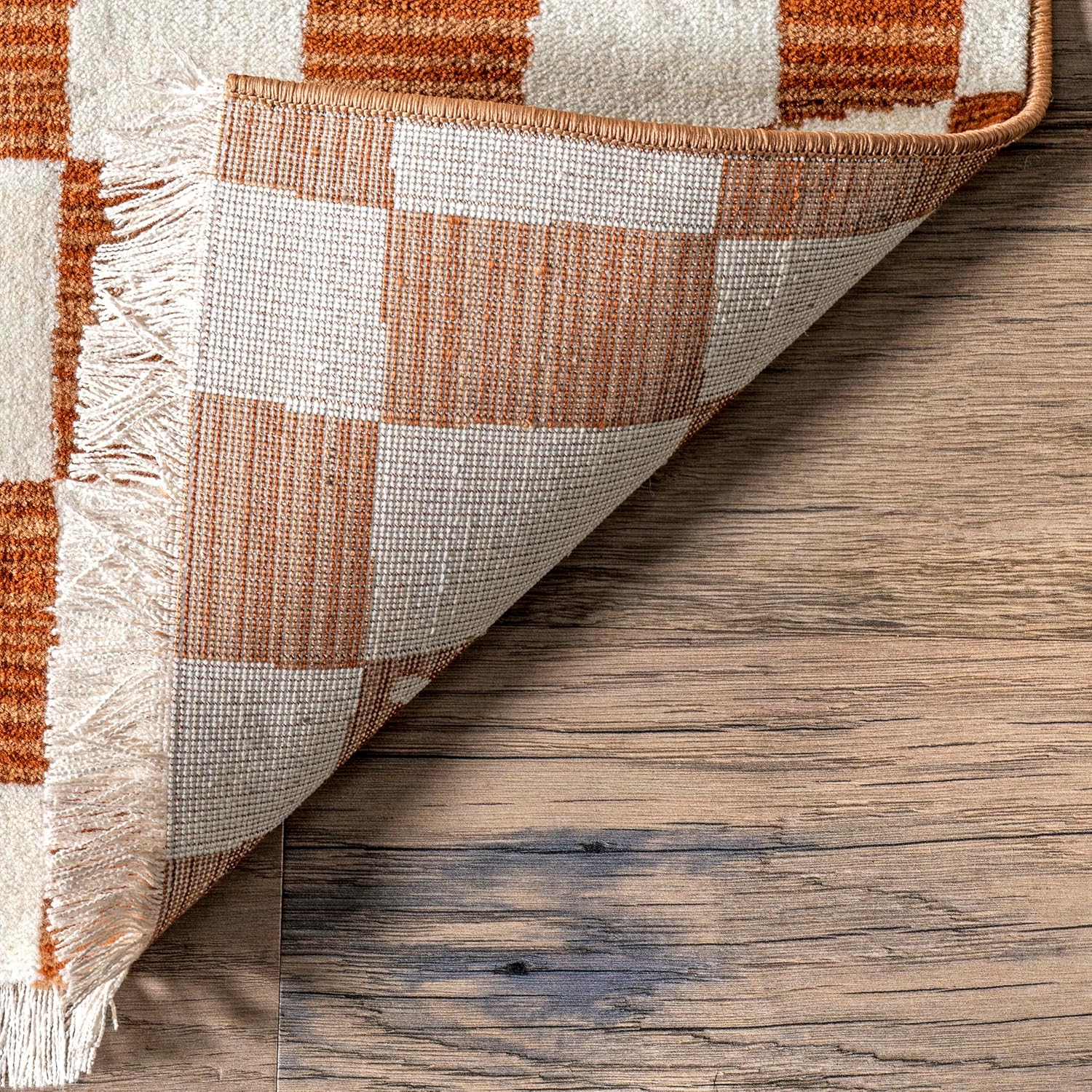 nuLOOM Dominique – Alfombra abstracta con flecos a cuadros, 6 pies 7 pulgadas x 10 pies 2 pulgadas, naranja
