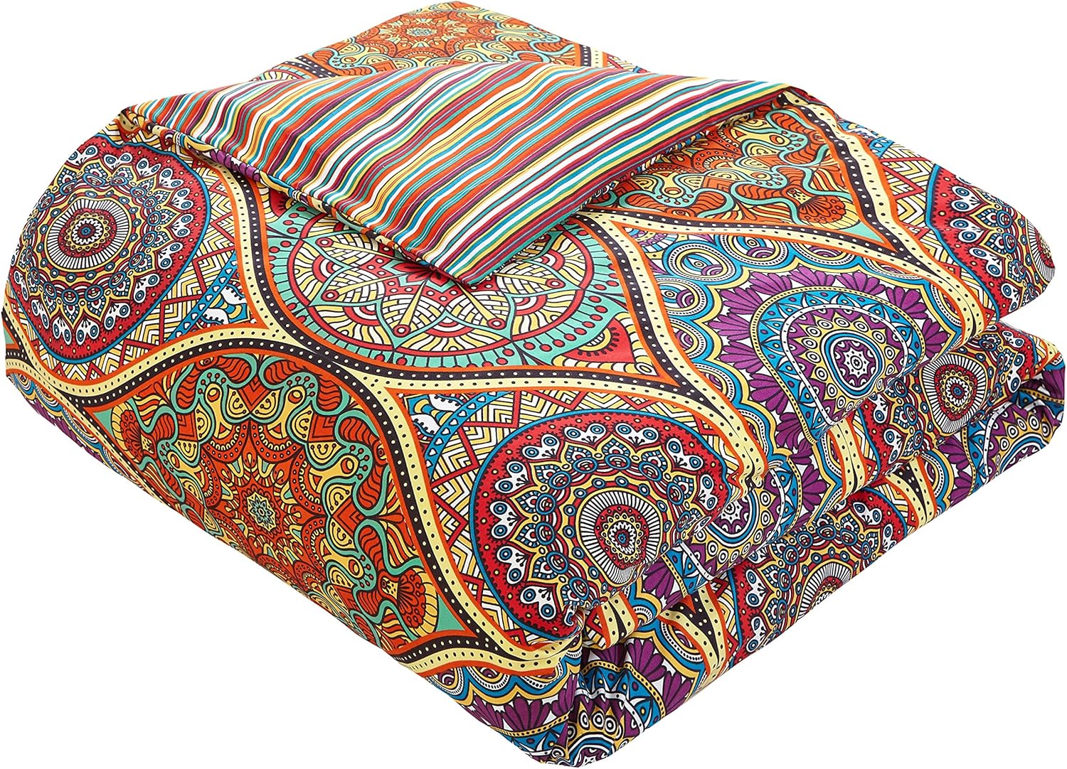 Chic Home Juego de edredón de 6 piezas Chennai reversible inspirado en boho y técnica contemporánea de rayas en una bolsa, tamaño individual, color