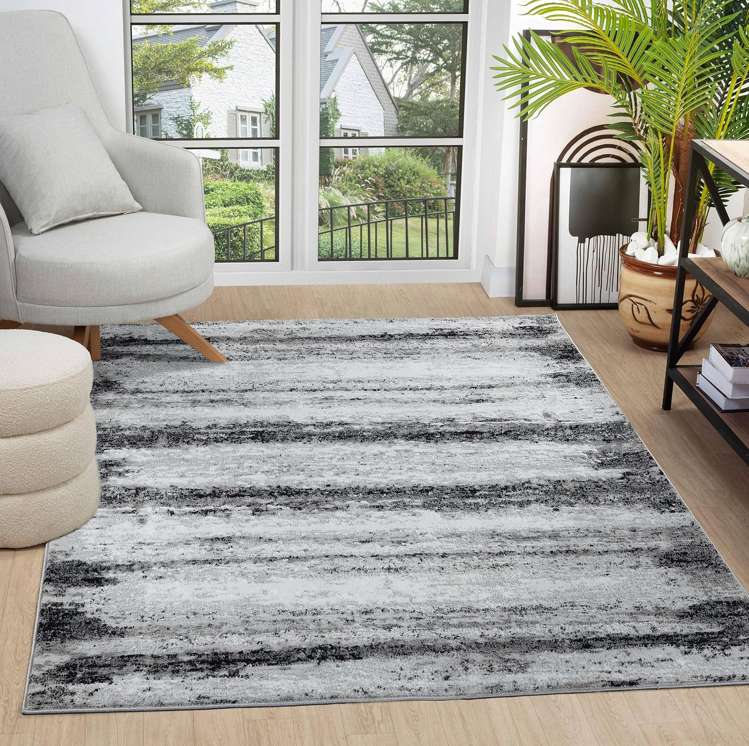 GLORY RUGS Alfombra abstracta moderna gris y negra que se desvanece suave para sala de estar, dormitorio, hogar y oficina