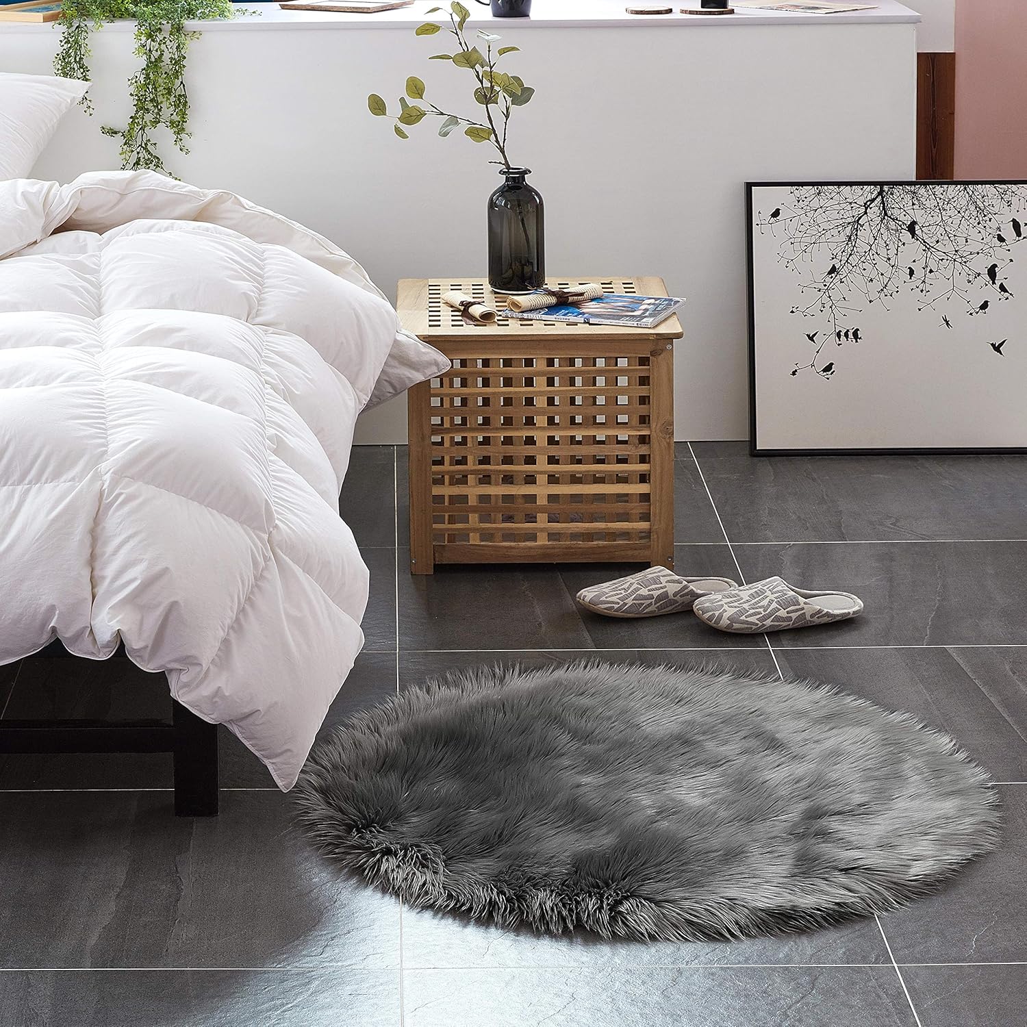Teppich Wölkchen Alfombra de piel sintética  Alfombra redonda de piel de oveja  Alfombra lavable y esponjosa para la sala de estar, dormitorio,