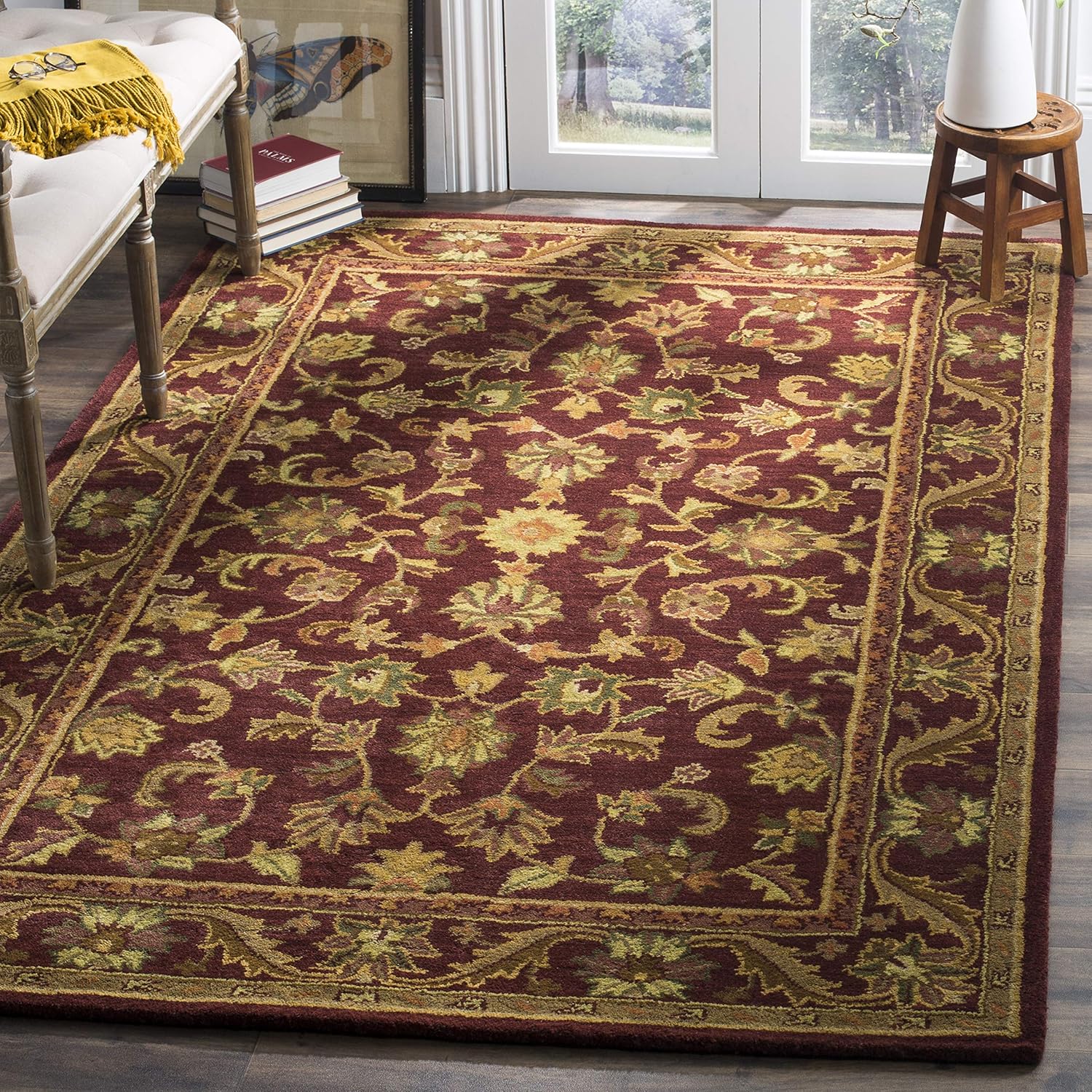 SAFAVIEH Antiquity Collection AT52B – Alfombra de lana tradicional oriental de primera calidad, hecha a mano, 3 x 5 pies, color vino y dorado