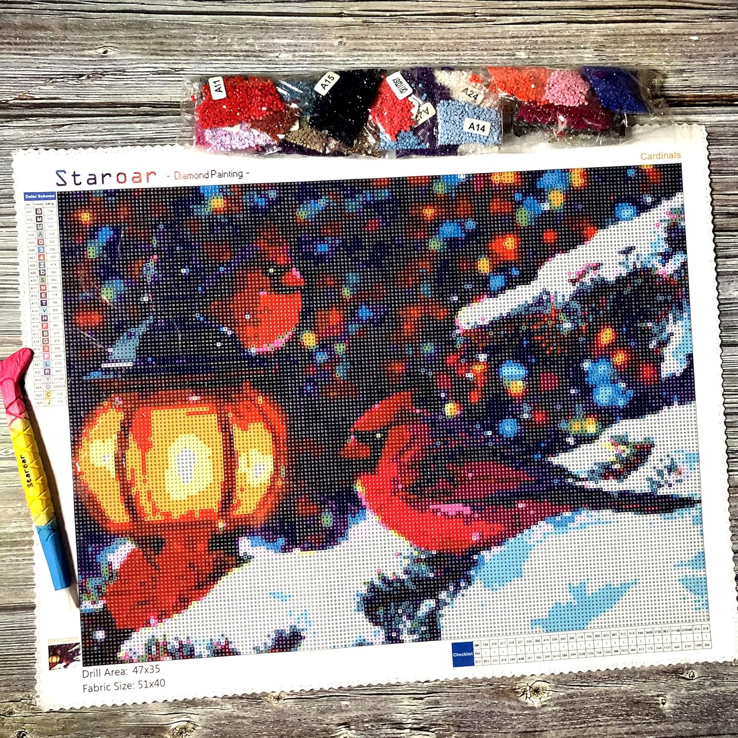 Staroar Kits de pintura de diamantes 5D para adultos redondos con AB y diamantes de imitación de cristal – Cardenales 51x40CM Art Craft Diamond Art
