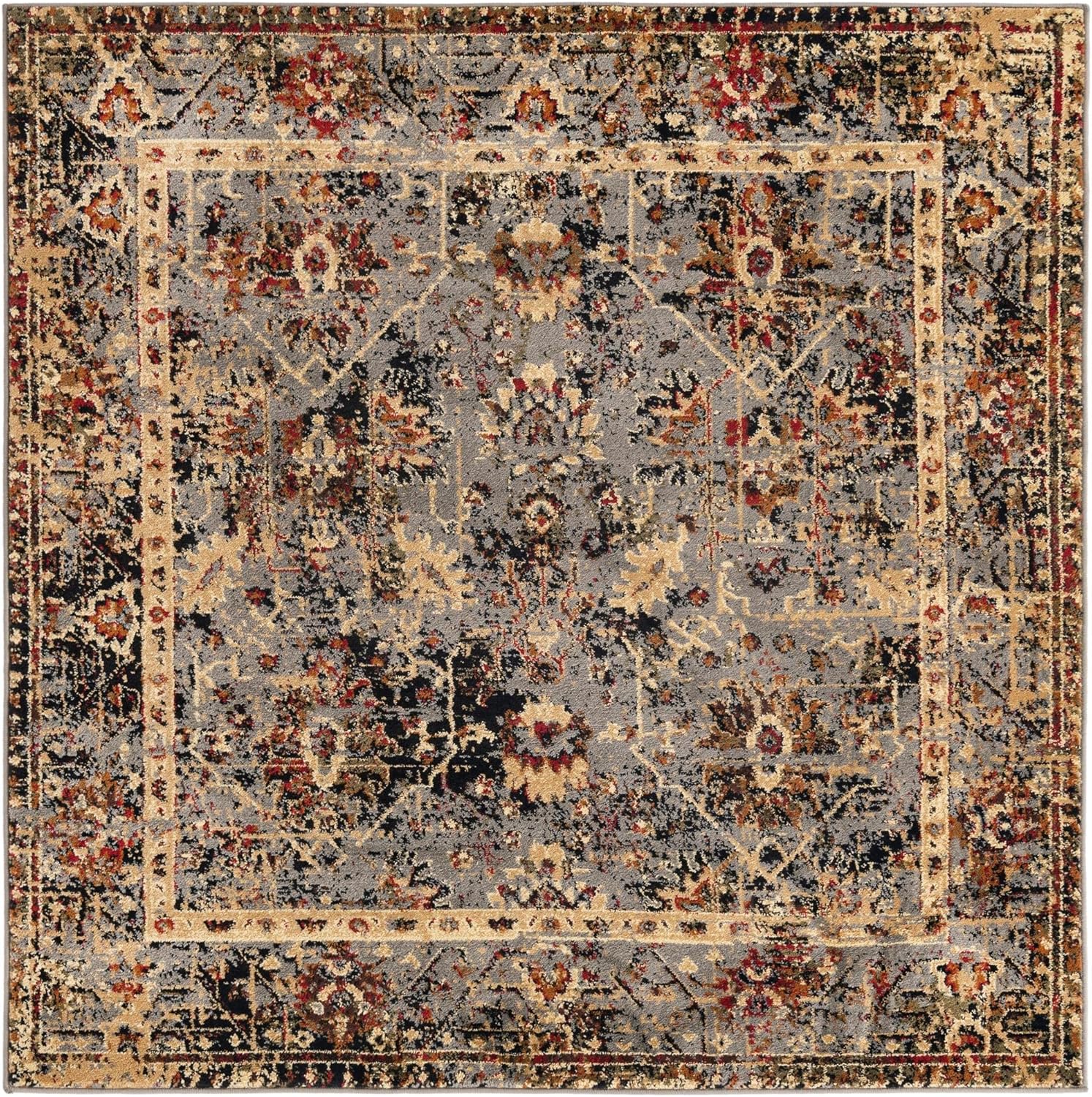 Unique Loom Saturn Collection – Alfombra Ión (cuadrado de 5 pies y 3 pulgadas, azulnegro)