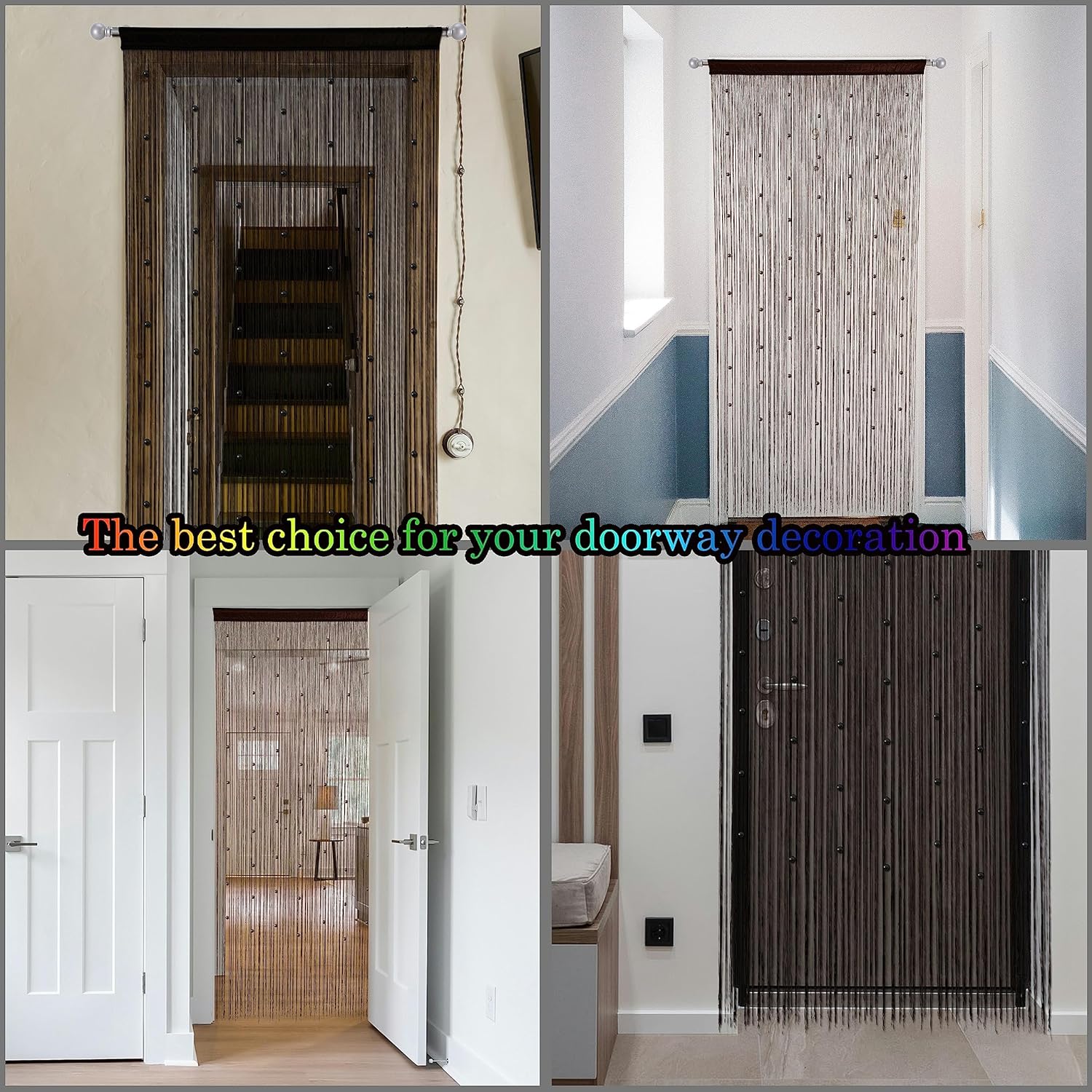 Cortinas de cuentas para puerta, cortinas de cuentas para colgar, divisor de habitación, decoración de cuentas, panel de flecos con purpurina,
