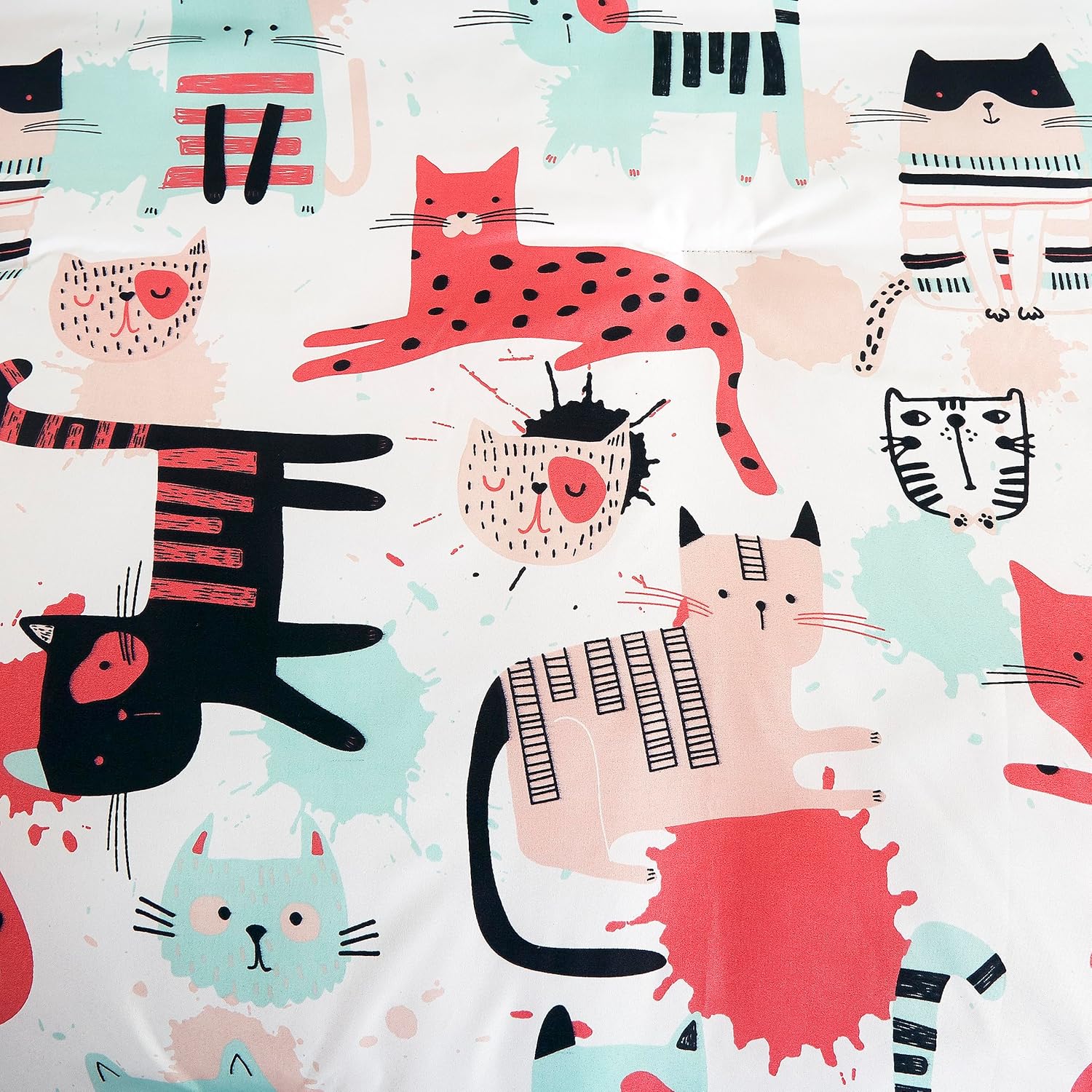 Chezmoi Collection Juego de ropa de cama de 3 piezas con diseño de gatos de dibujos animados, tamaño individual, juego de edredón de microfibra