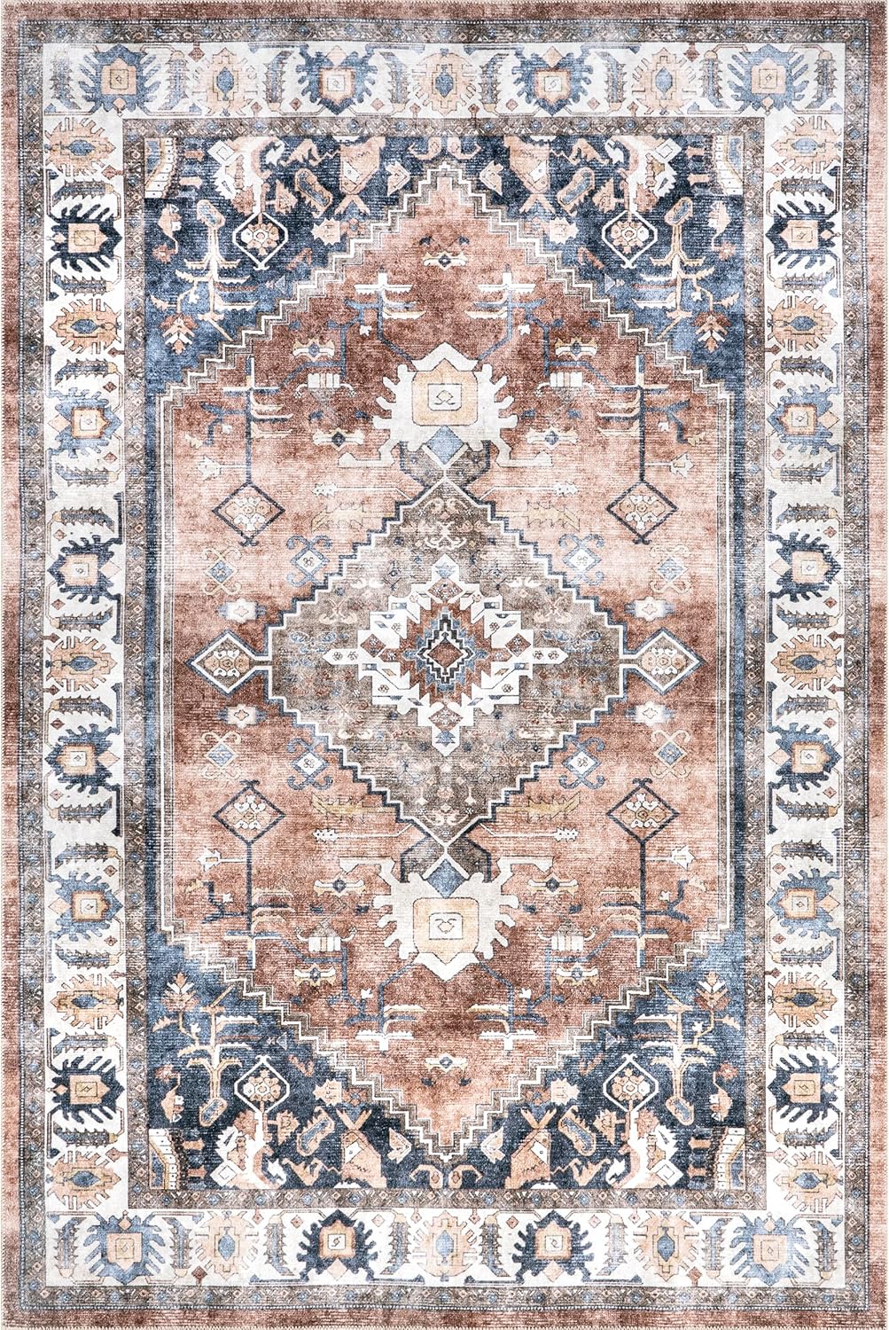 nuLOOM Lawrence – Alfombra tradicional ultrafina, lavable a máquina, 5 x 8 pulgadas, color óxido