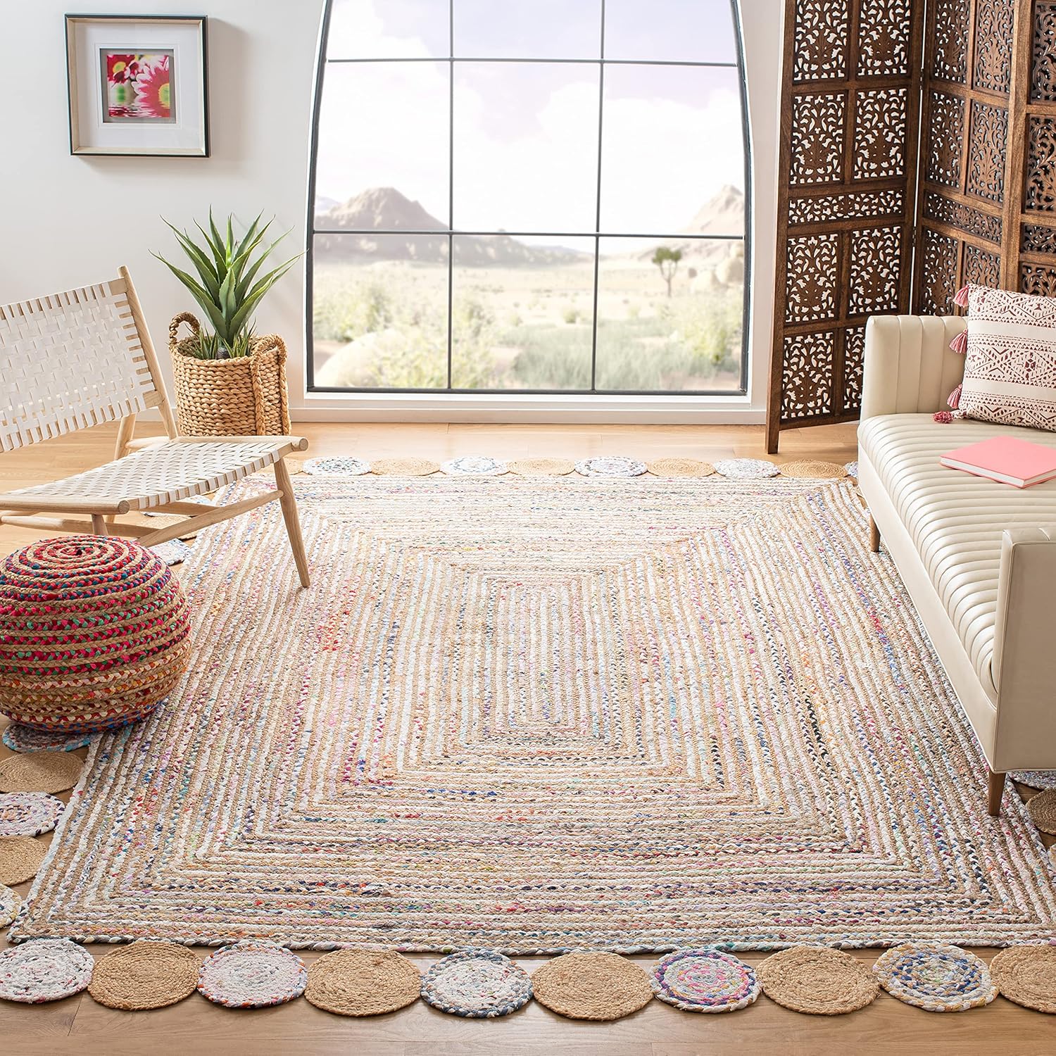 SAFAVIEH Cape Cod Collection – Alfombra de área de 6 x 9 pies, beige y multicolor, hecha a mano de yute trenzado y algodón, ideal para zonas de alto