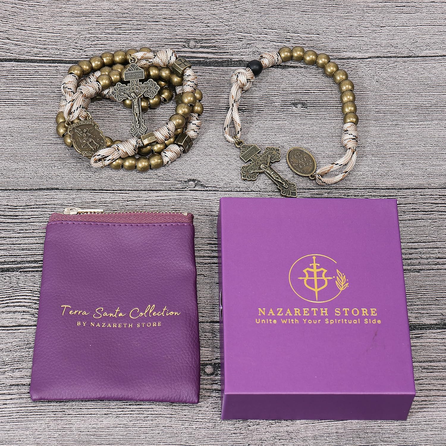 Nazareth Store Juego de rosarios de cuerda de paracaídas, collar de rosario resistente y rosario de una década con cordón fuerte y pesado con San