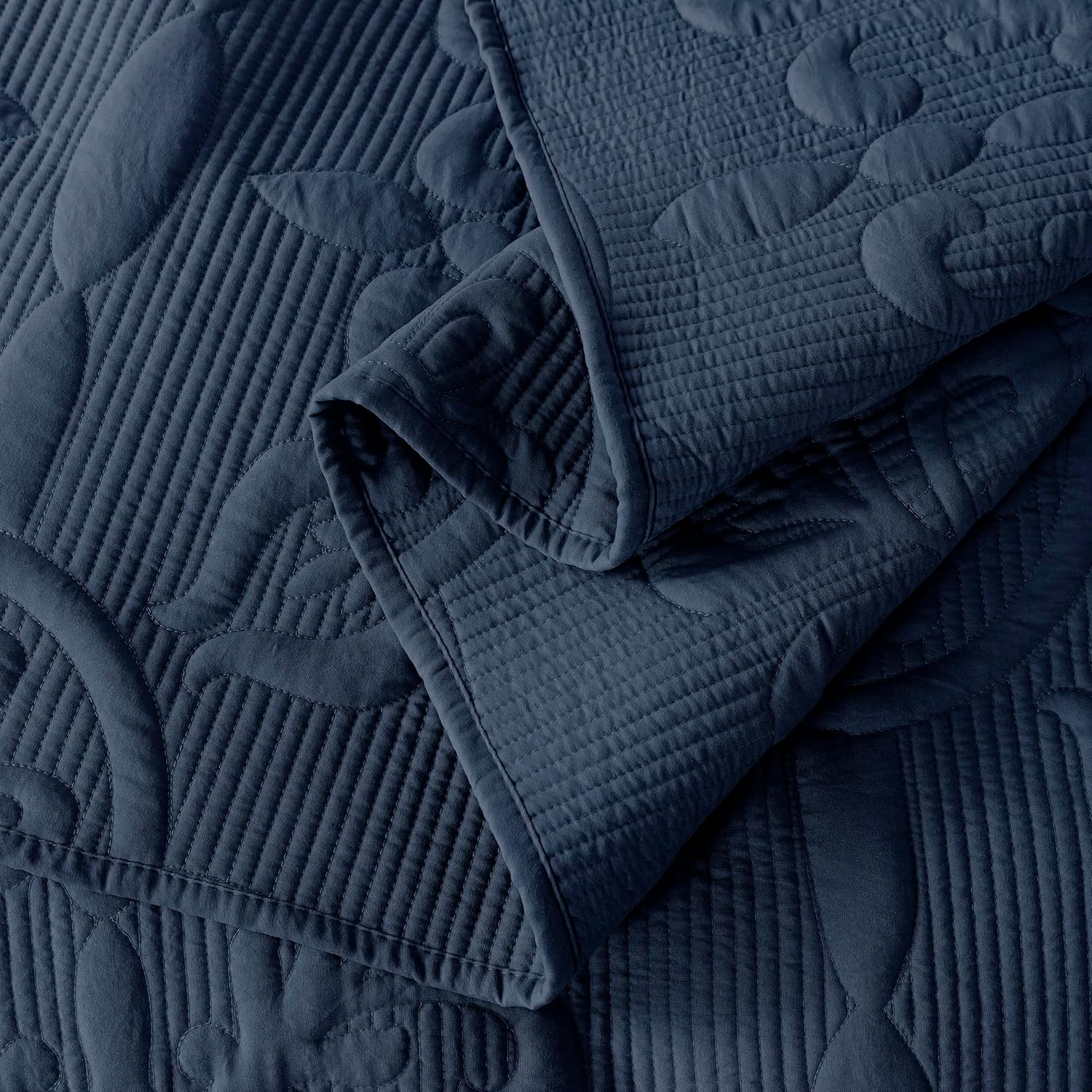 Juego de ropa de cama de damasco tamaño King con fundas de almohada, colcha ligera y suave, manta acolchada azul marino fina para todas las
