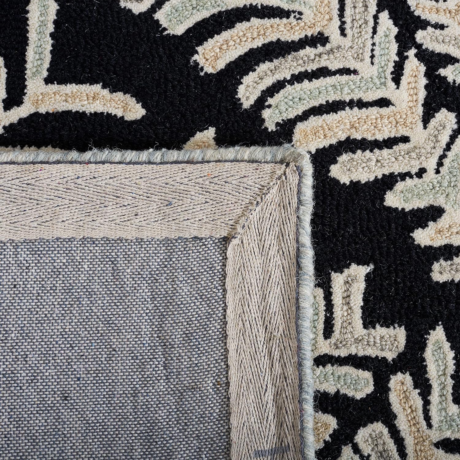 Safavieh Capri Collection – Alfombra cuadrada de 3 pies, color negro y marfil, lana hecha a mano, ideal para zonas de alto tráfico en sala de estar,