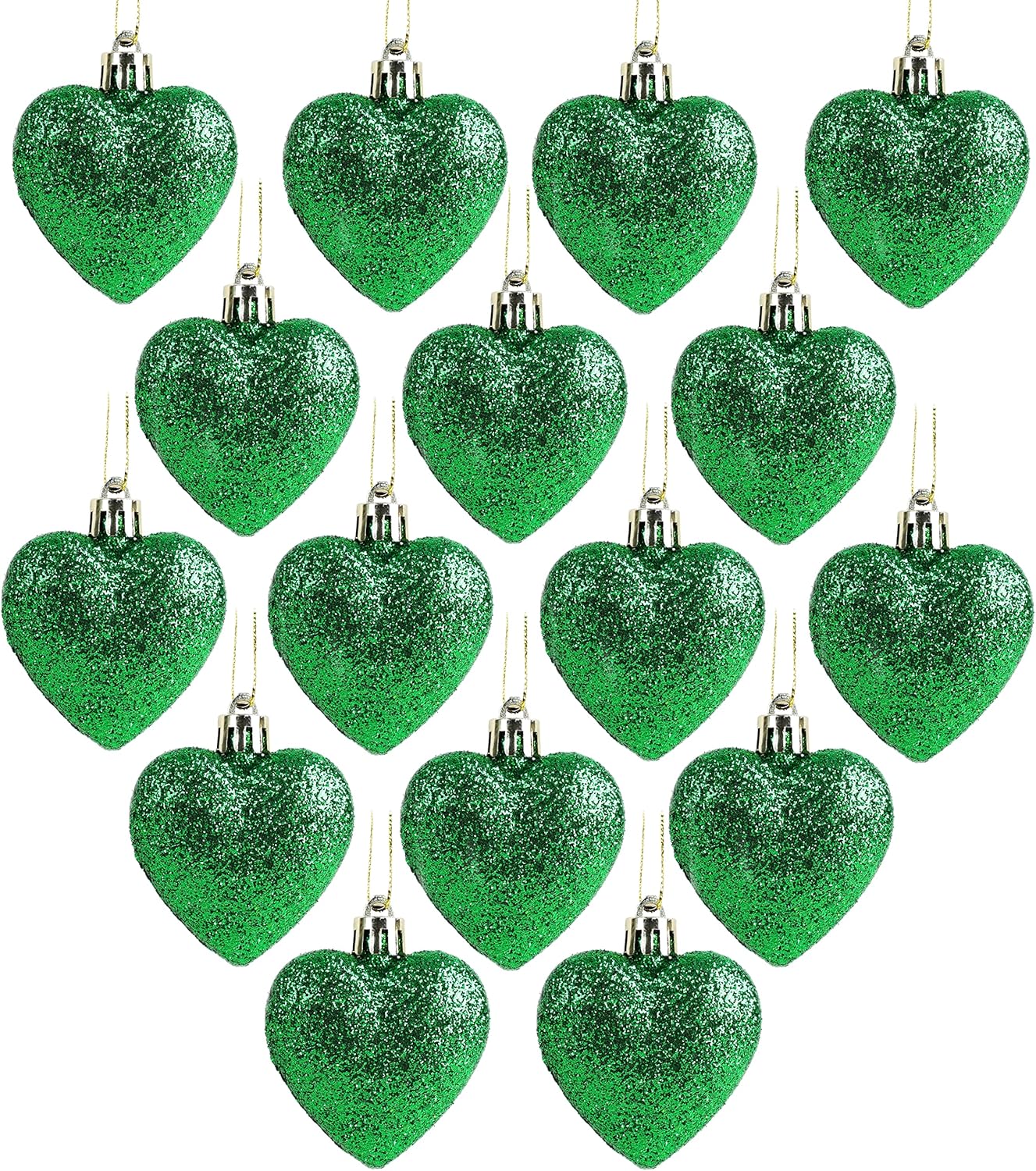 Christmas Concepts 16 bolas de árbol de Navidad con forma de corazón verde esmeralda con purpurina de 2.362 in
