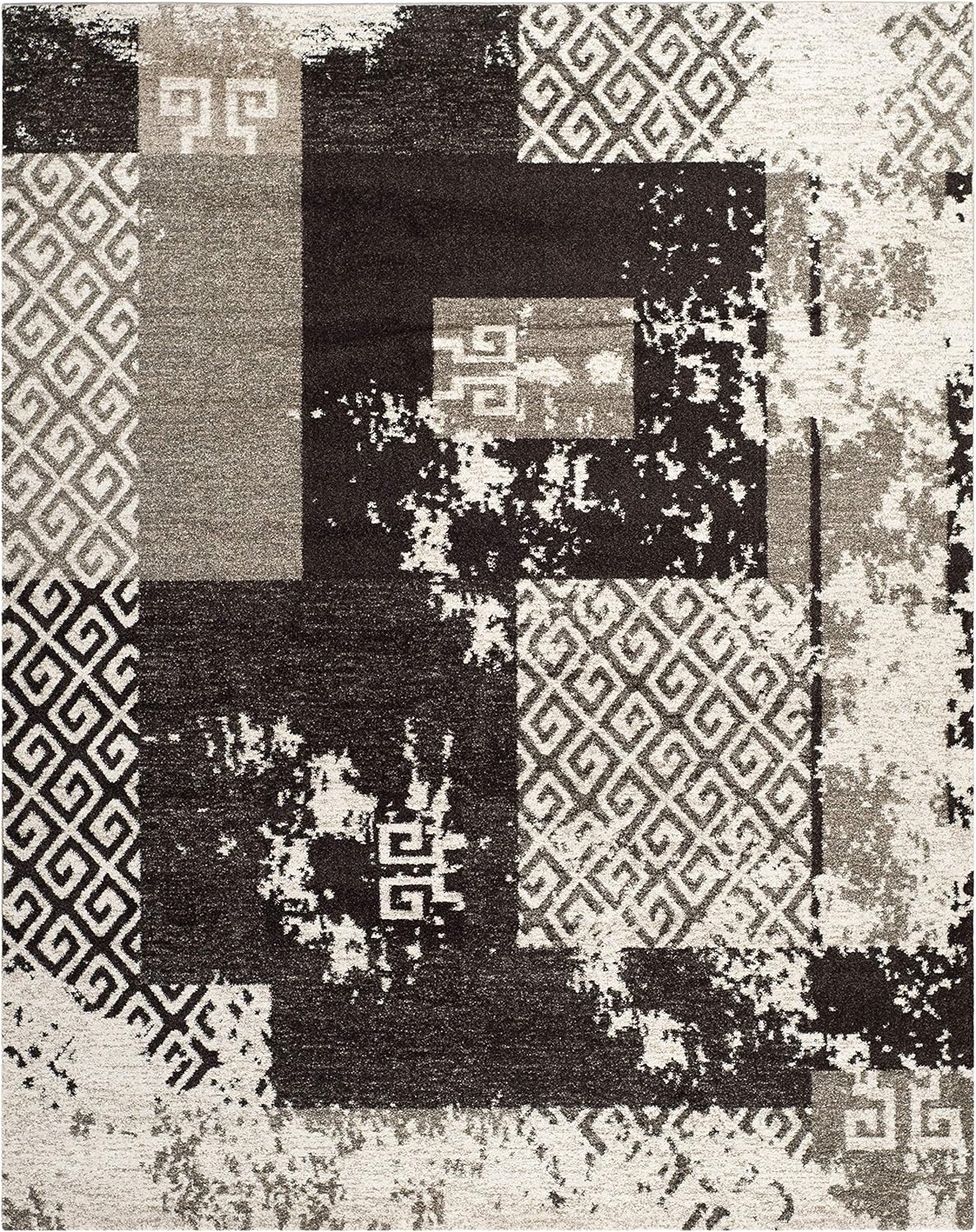 SAFAVIEH Retro Collection – Alfombra de área de 8 x 10 pies, color crema y marrón, diseño abstracto moderno, no desprende pelusa y de fácil cuidado,