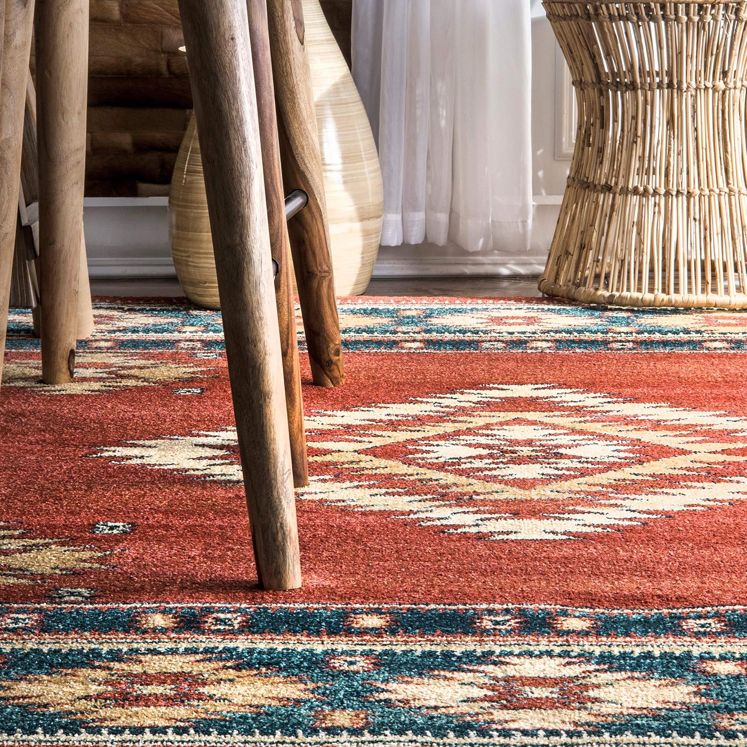 NuLOOM Margene – Alfombra tribal con diamantes, 4 x 6 pies, color rojo