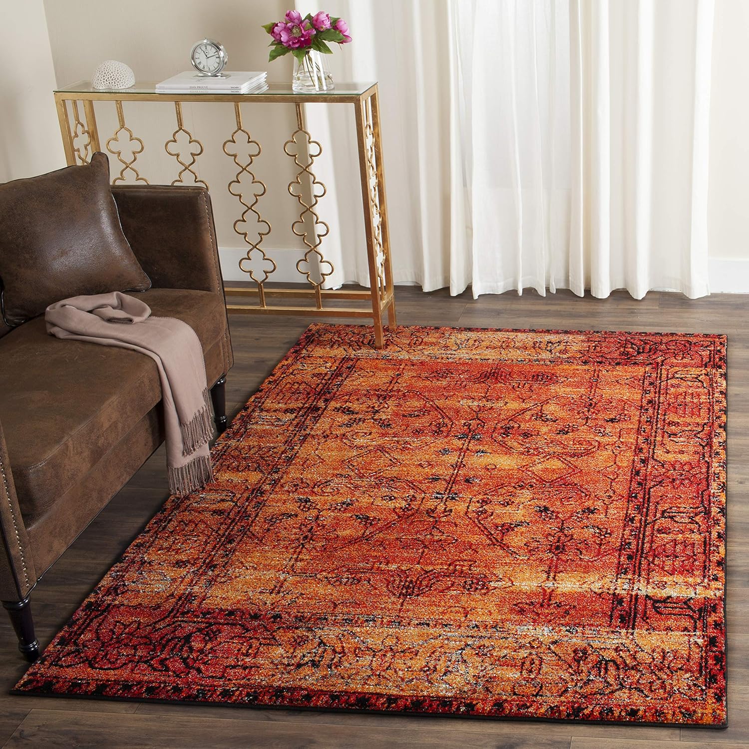 SAFAVIEH Vintage Hamadan Collection – Alfombra decorativa, 2 pies 3 pulgadas x 4 pies, naranja, diseño persa oriental, no desprende pelusa y de